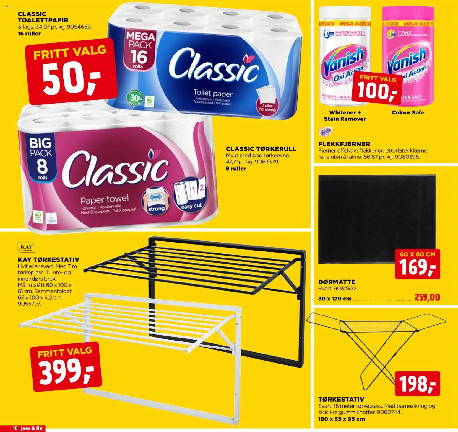 {H1} | Side: 10 | Produkter: Flekkfjerner, Toalettpapir, Dørmatte, Tørkerull