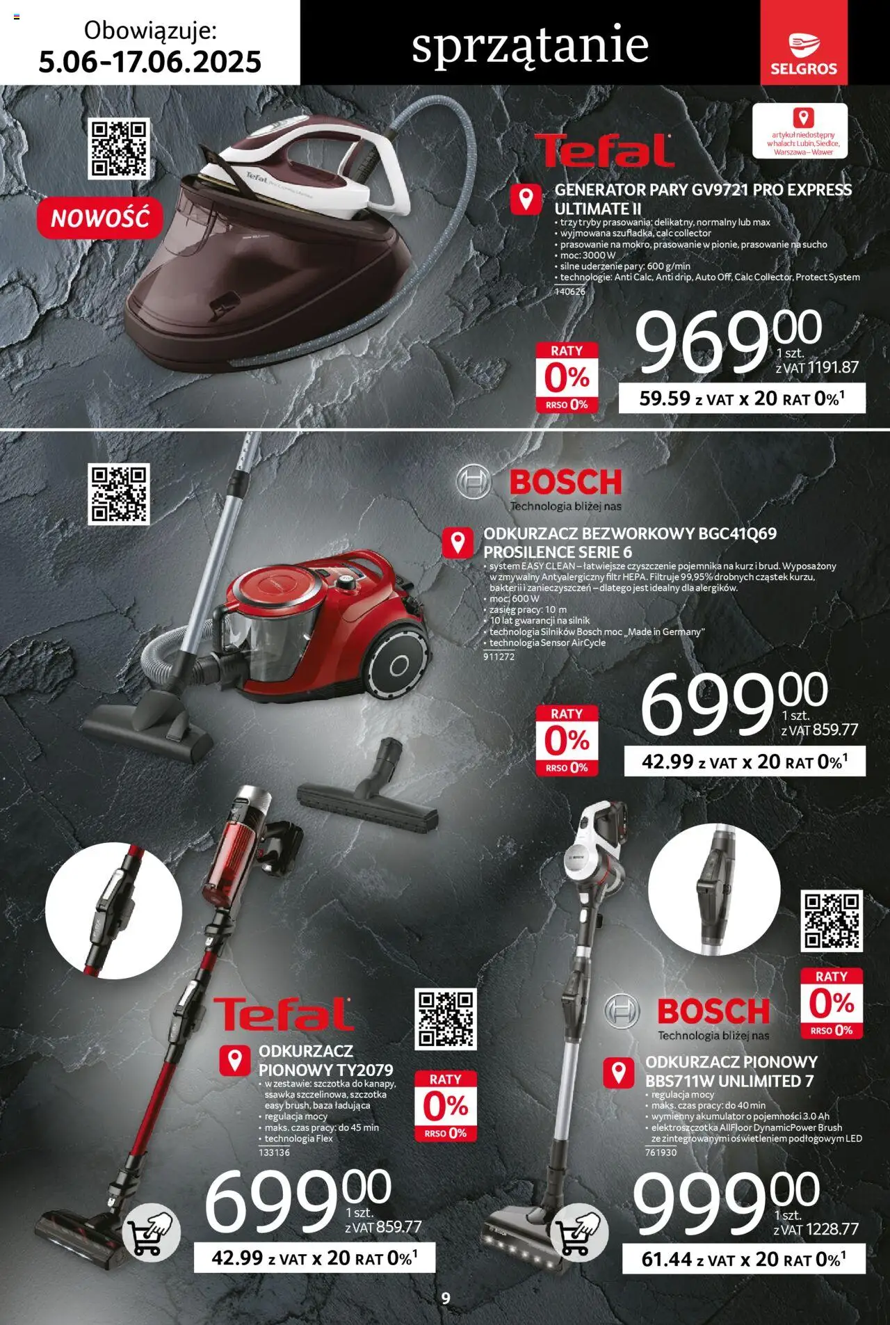 Selgros cash&carry Gazetka - Premium od 05.06.2025 | Strona: 9 | Produkty: Odkurzacz, Cleaner, Generator pary, Tefal