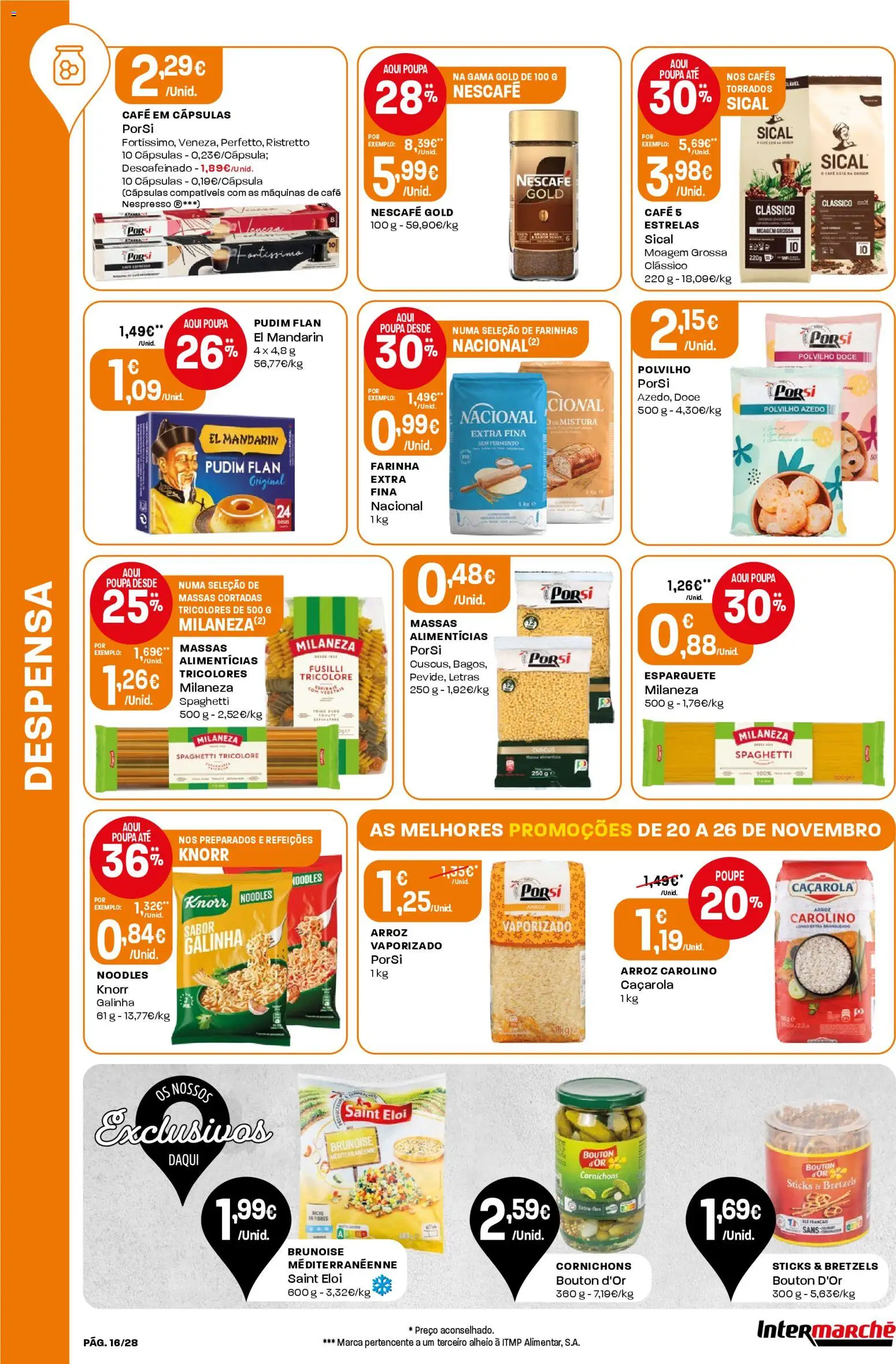 Intermarché Folheto Contact │ válido de 20.11.2025 | Página: 16 | Produtos: Pudim, Nespresso, Café, Arroz