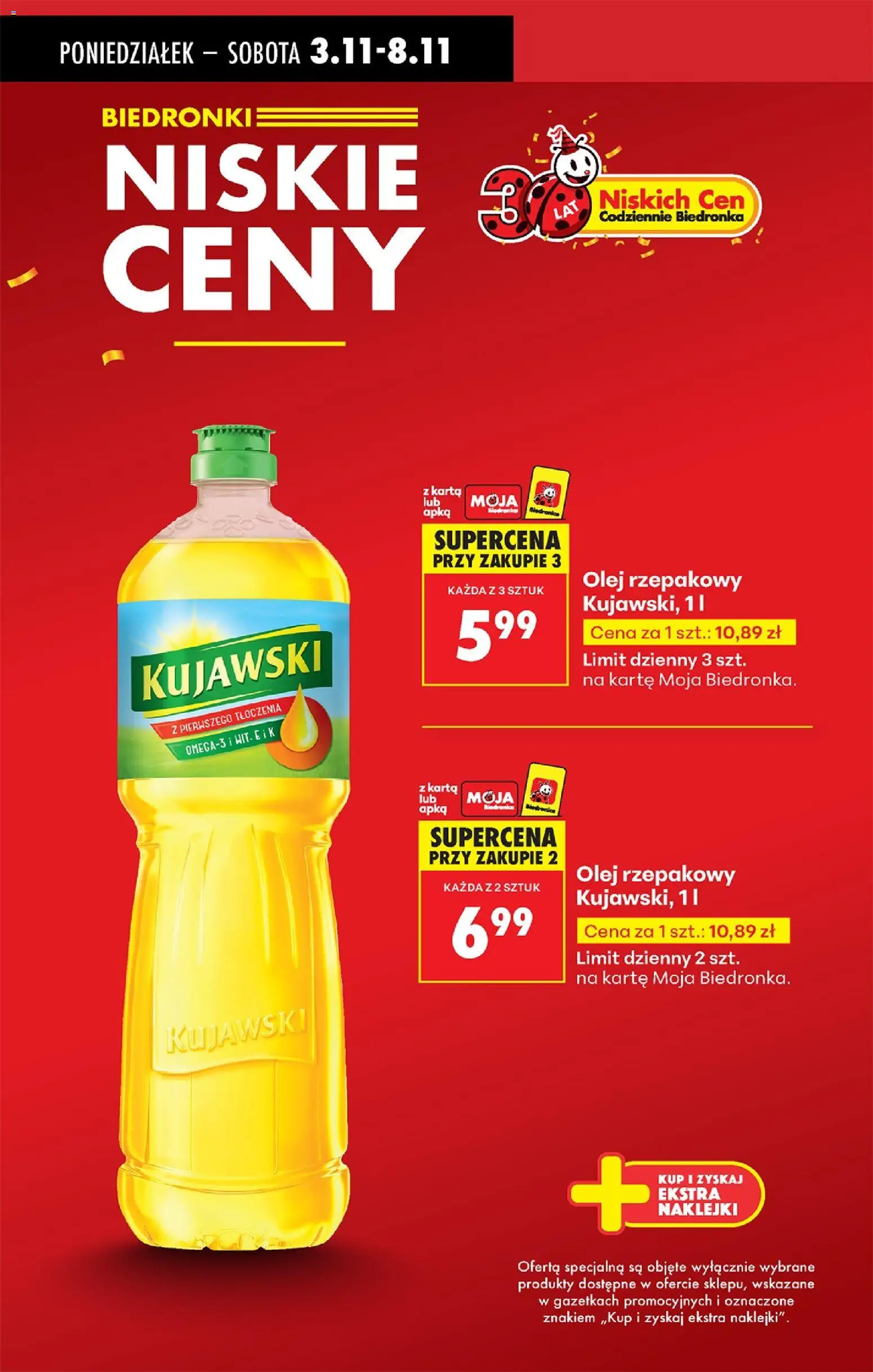 Biedronka gazetka od 03.11.2025 | Strona: 4 | Produkty: Karta, Olej rzepakowy, Naklejki, Olej