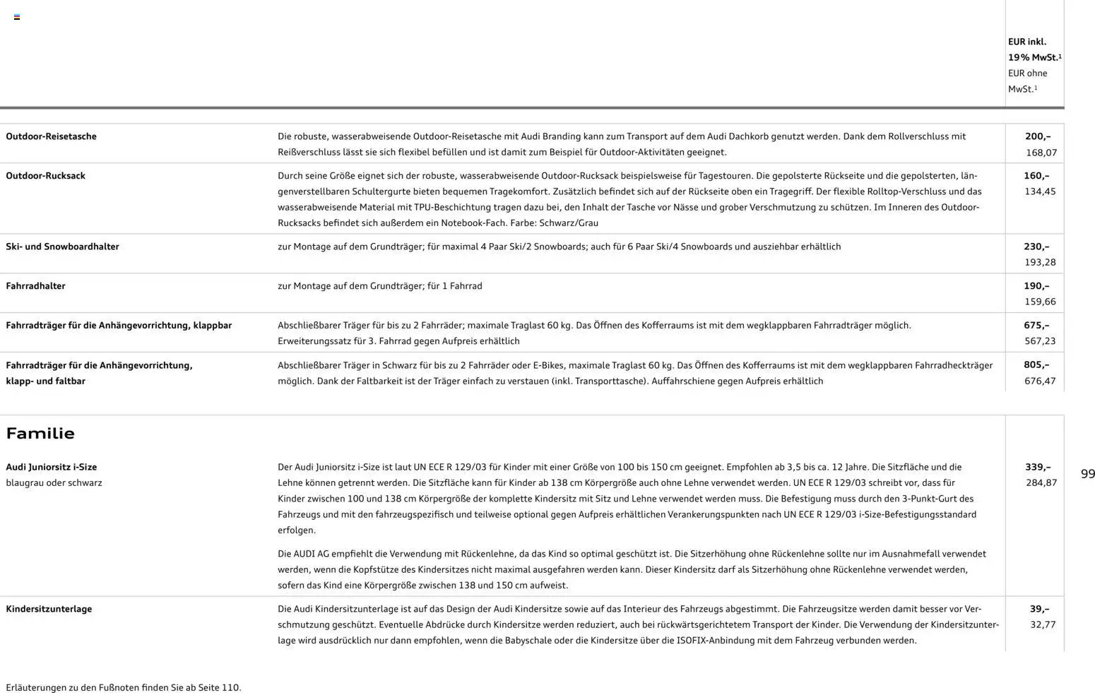 Audi Q2 / SQ2 – gültig ab 05.06.2025 | Seite: 98 | Produkte: Tasche, Ski