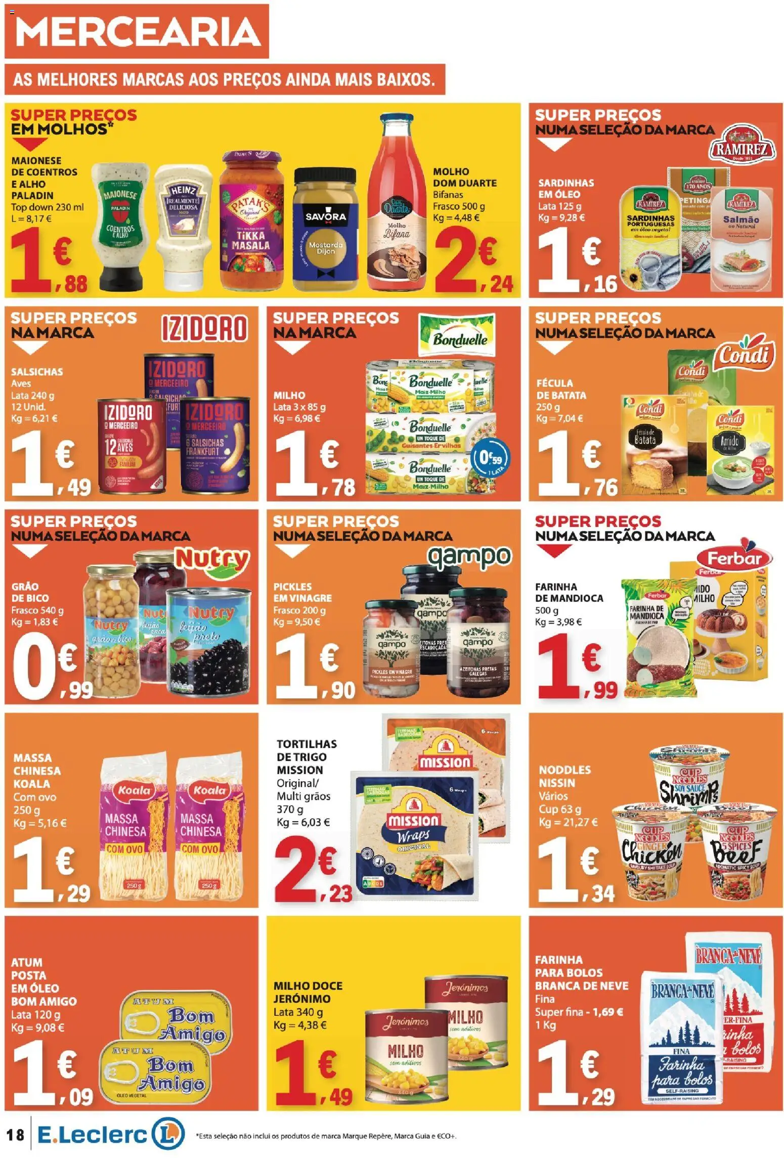E.Leclerc folheto │ válido de 16.04.2026 | Página: 18 | Produtos: Atum, Azeitonas, Salsicha, Massa
