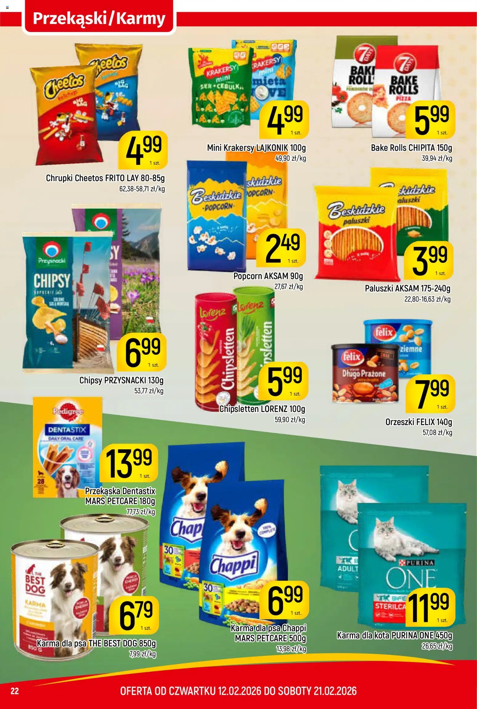 Piotruś Pan Gazetka od 12.02.2026 | Strona: 22 | Produkty: Pedigree, Krakersy, Popcorn, Chappi karma
