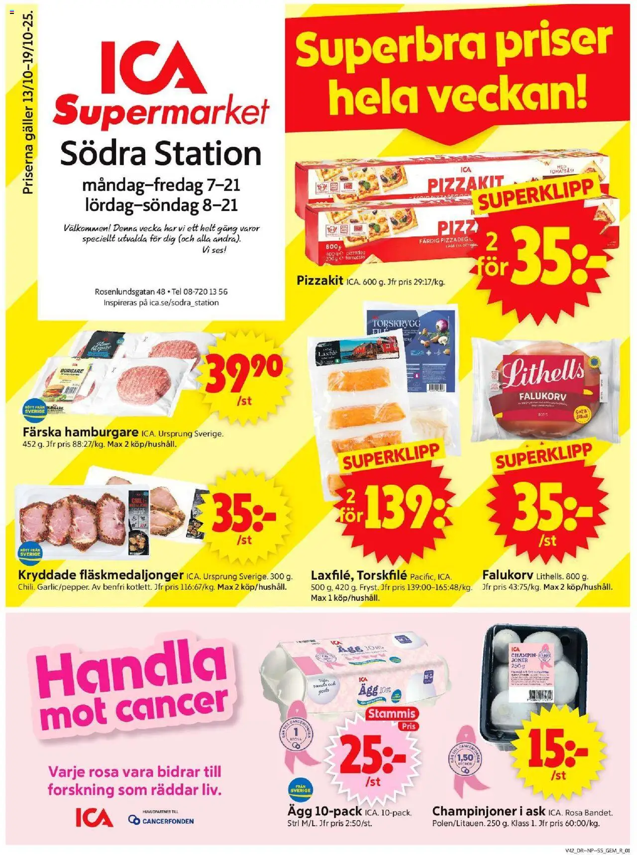 ICA Supermarket reklamblad aktuell från 13.10.2025 | Sida: 1 | Produkter: Galler, Ägg, Chili, Tomatsås
