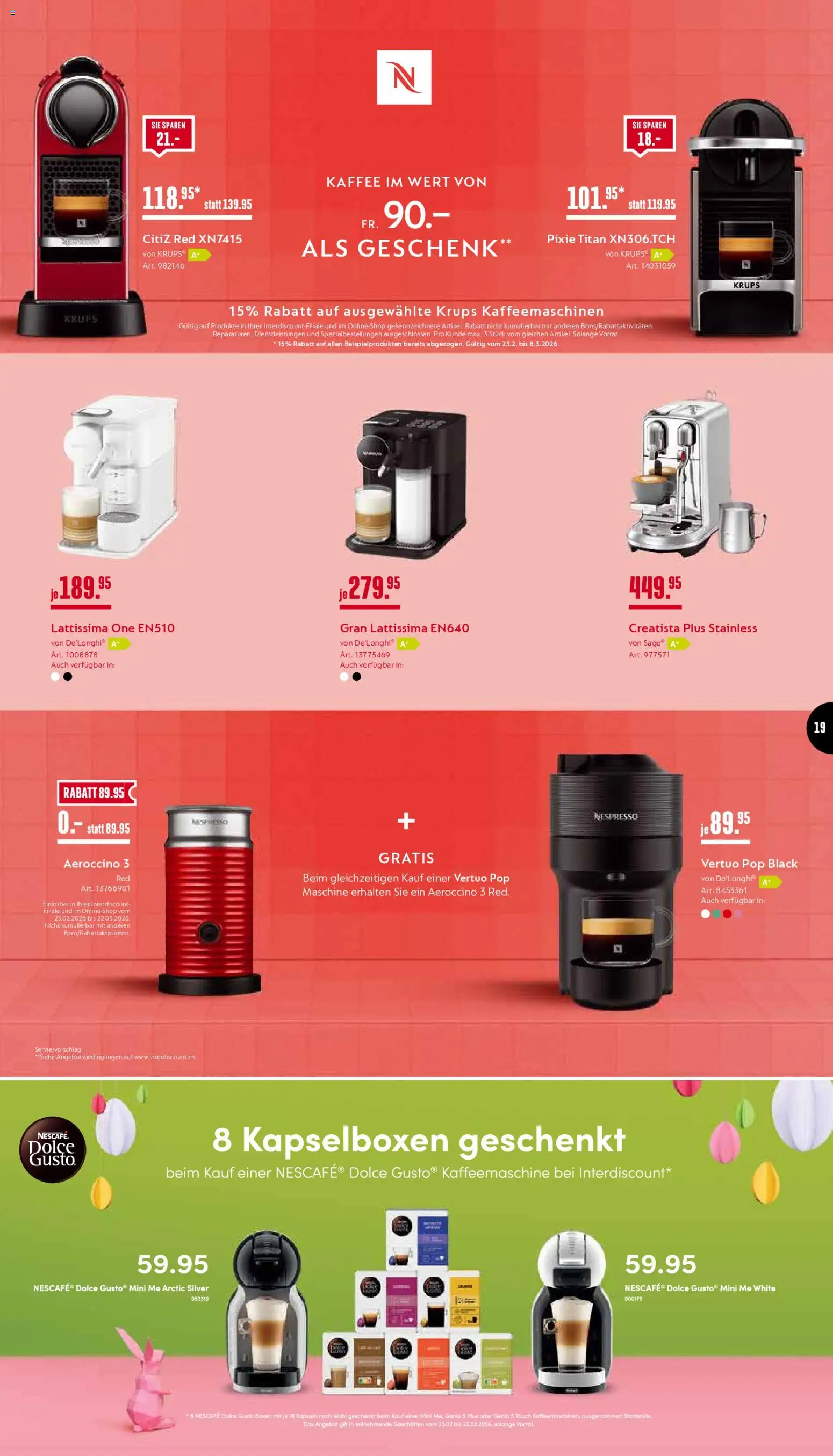 Interdiscount Aktionen – gültig ab 23.02.2026 | Seite: 19 | Produkte: Krups, Kaffee, Kaffeemaschine