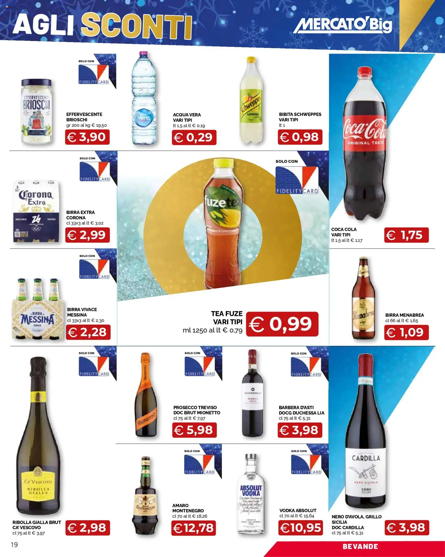 Volantino Mercatò del 29.12.2025 | Pagina: 19 | Prodotti: Birra, Prosecco, Acqua, Coca Cola