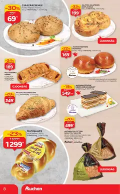 Auchan Akciós újság - amely érvényes a következő dátumtól: 30.10.2025 | Oldal: 8 | Termékek: Croissant, Császárzsemle, Kalács, Kenyér