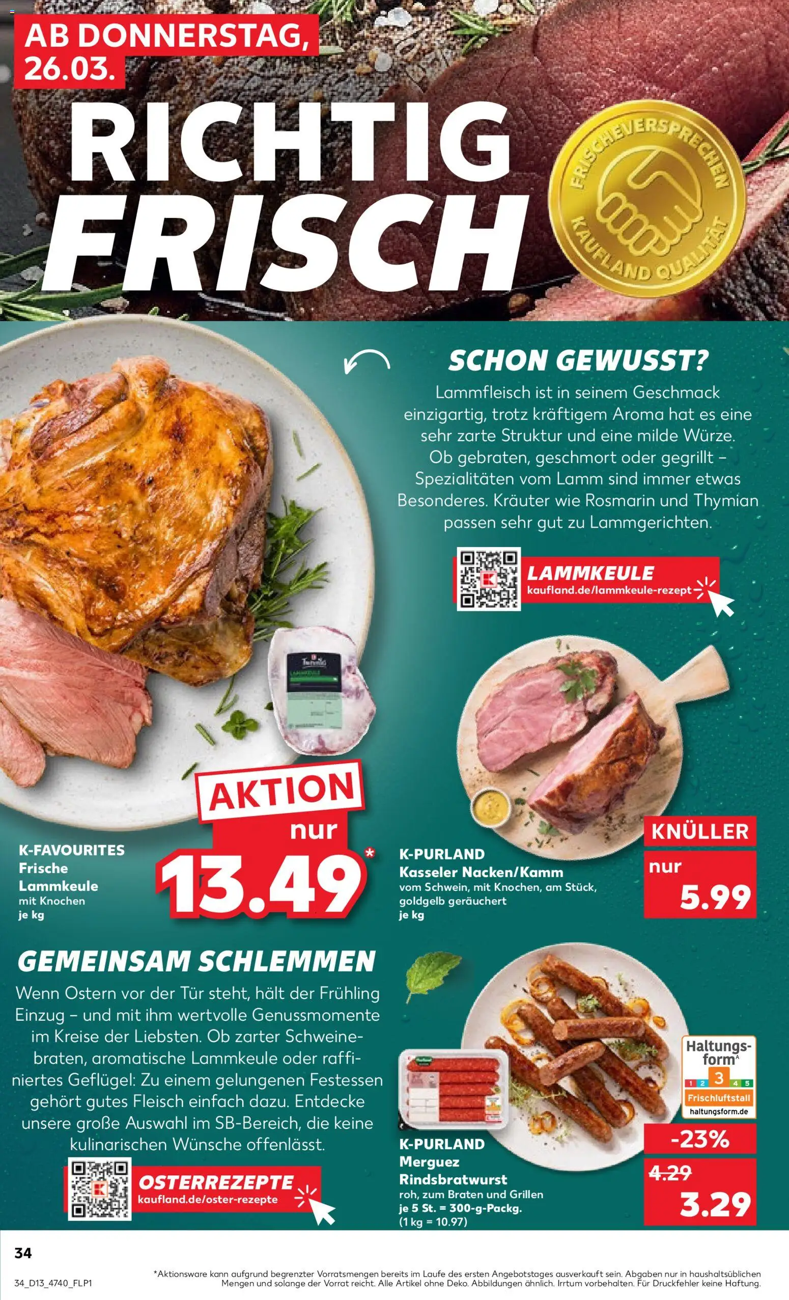 Kaufland Prospekt Hannover	 – gültig ab 26.03.2026 | Seite: 34 | Produkte: Lammkeule, Tür, Fleisch