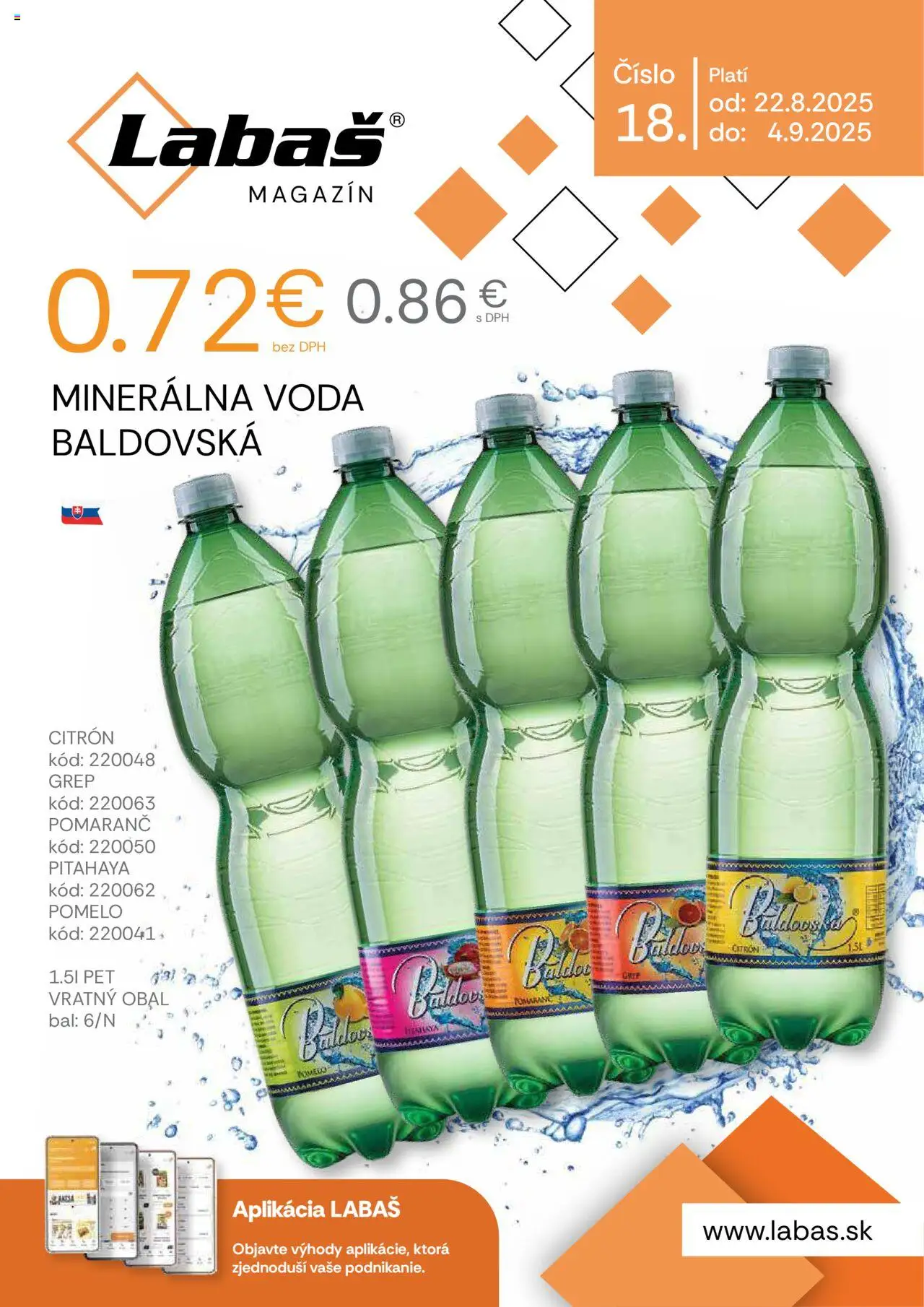 Labaš magazín │ platný od 22.08.2025 | Strana: 44 | Produkty: Voda, Minerálna voda, Pomelo, Grep