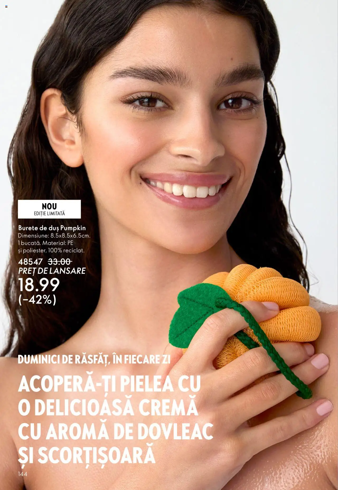 Oriflame catalog 13 2025 – valabil de la 10.09.2025 | Pagină: 144 | Produse: Dovleac, Duș, Burete, Cremă