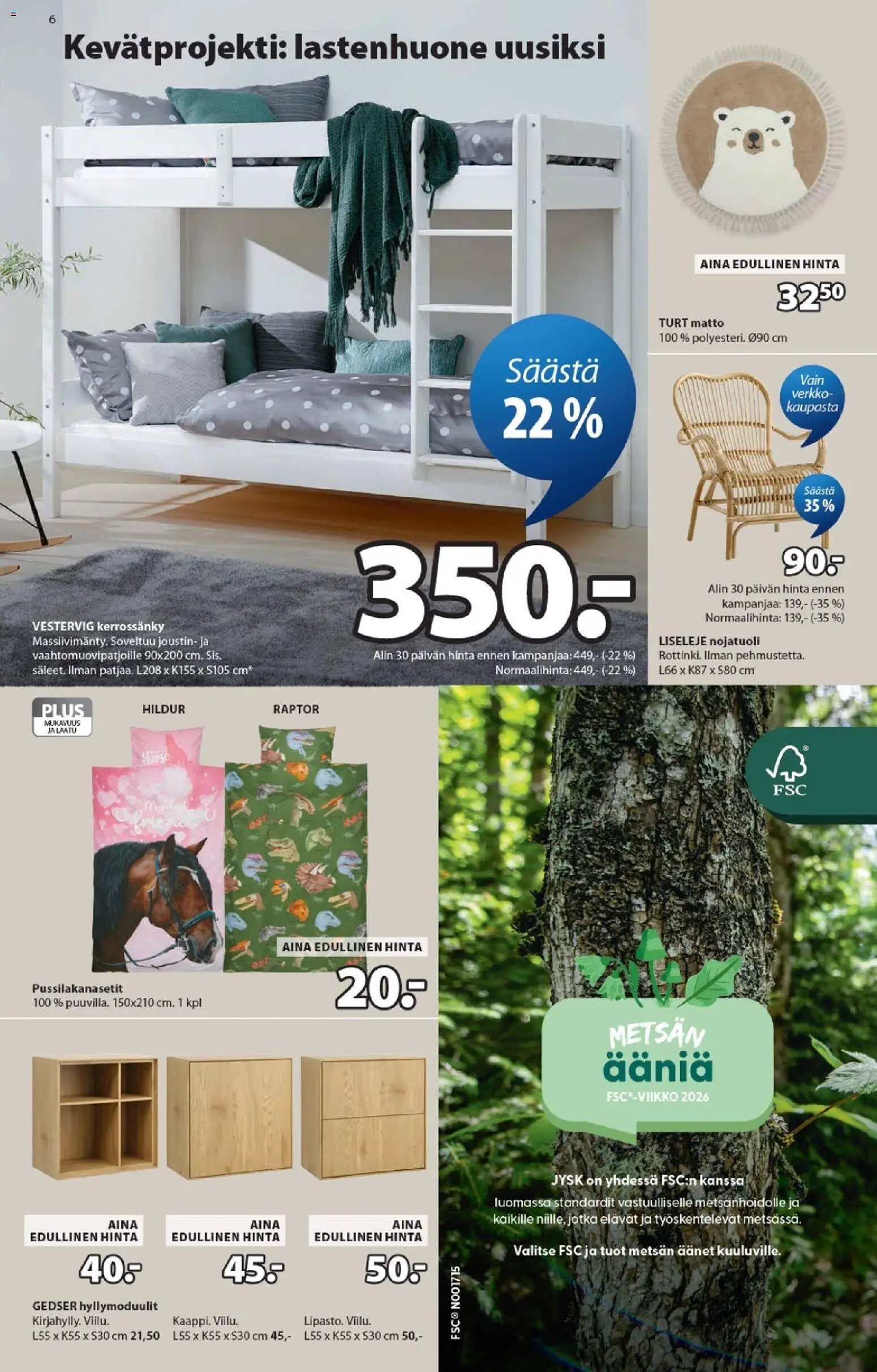 JYSK - Tarjoukset – voimassa 19.03.2026 alkaen | Sivu: 6 | Tuotteet: Nojatuoli, Kerrossänky, Matto