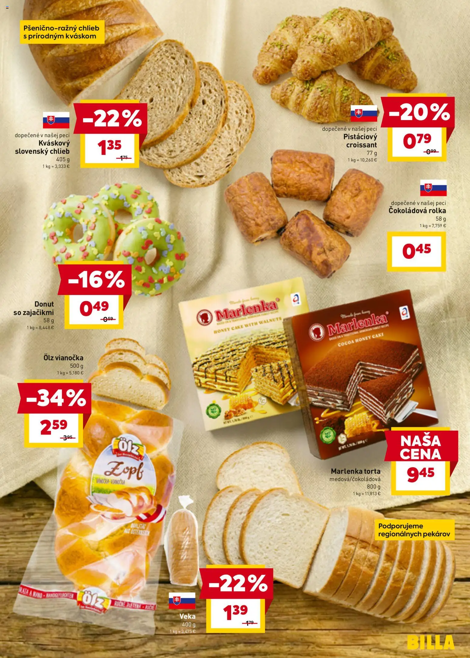 Nové Billa akcie – leták je platný od 30.03.2026 | Strana: 9 | Produkty: Donut, Croissant, Vianočka, Marlenka