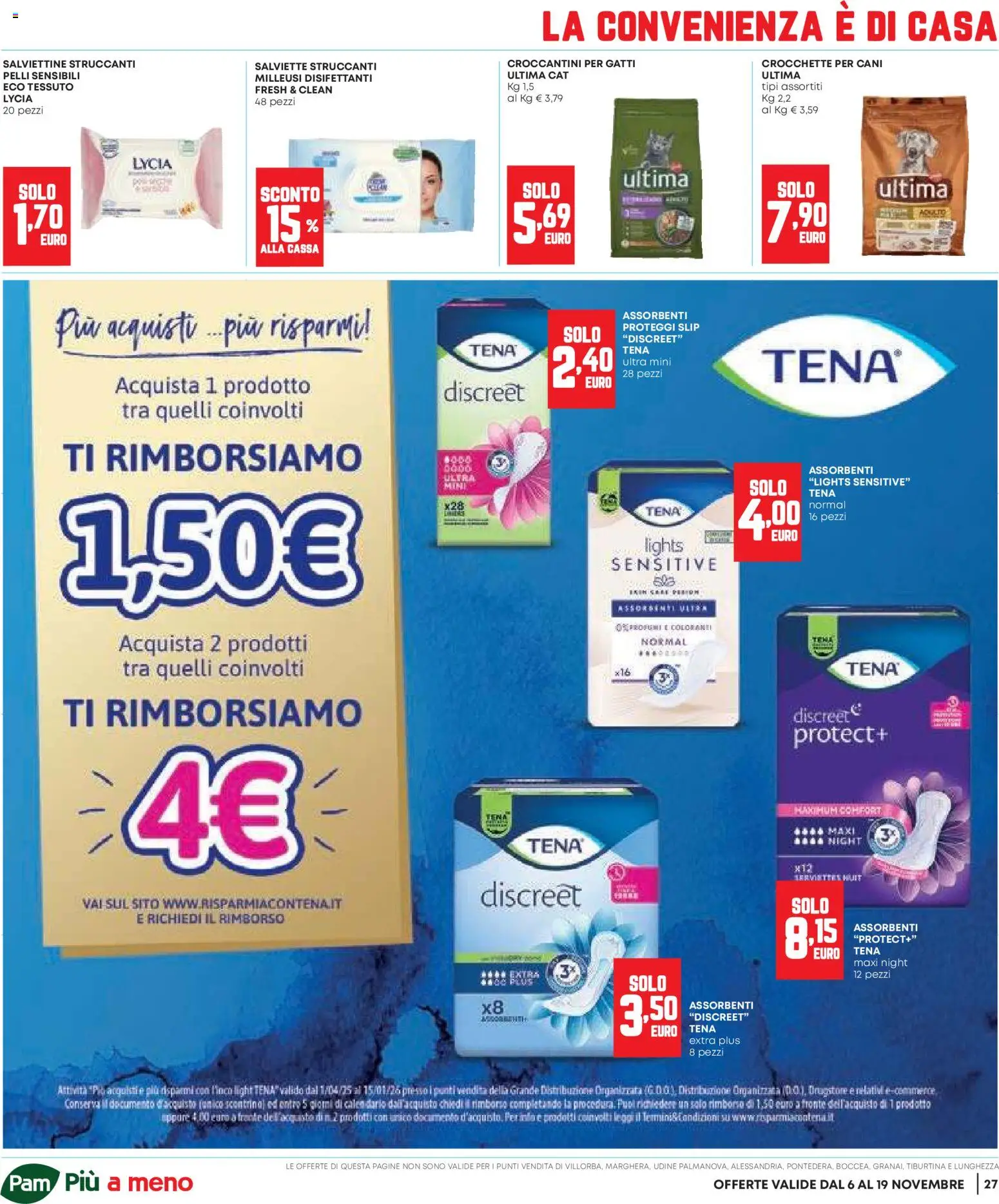 Volantino Panorama del 06.11.2025 | Pagina: 27 | Prodotti: Salviette struccanti, Proteggi slip, Slip, Crocchette