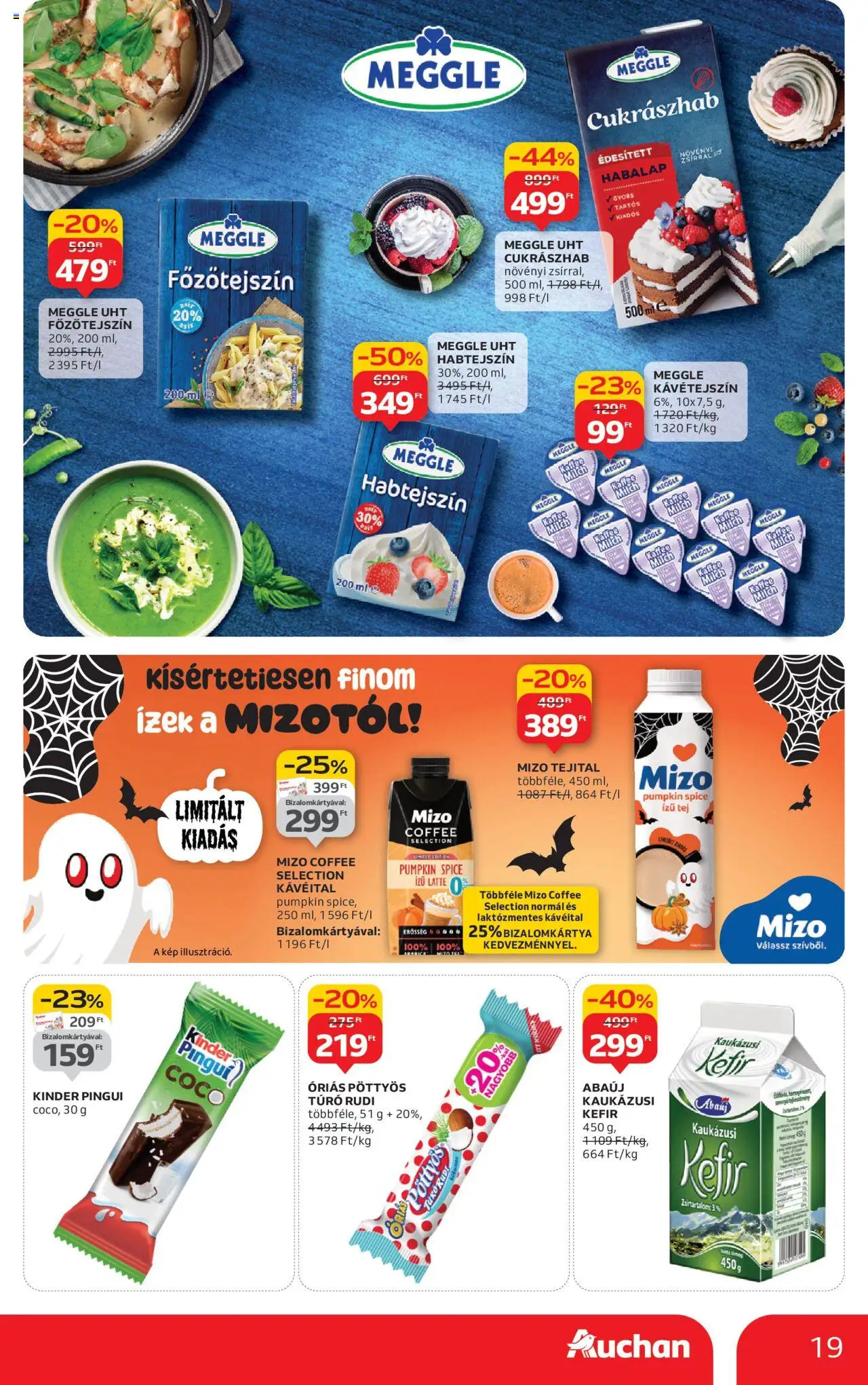 Auchan akciós ujság - amely érvényes a következő dátumtól: 24.10.2025 | Oldal: 19 | Termékek: Habtejszín, Cukrászhab, Kaukázusi kefír, Túró