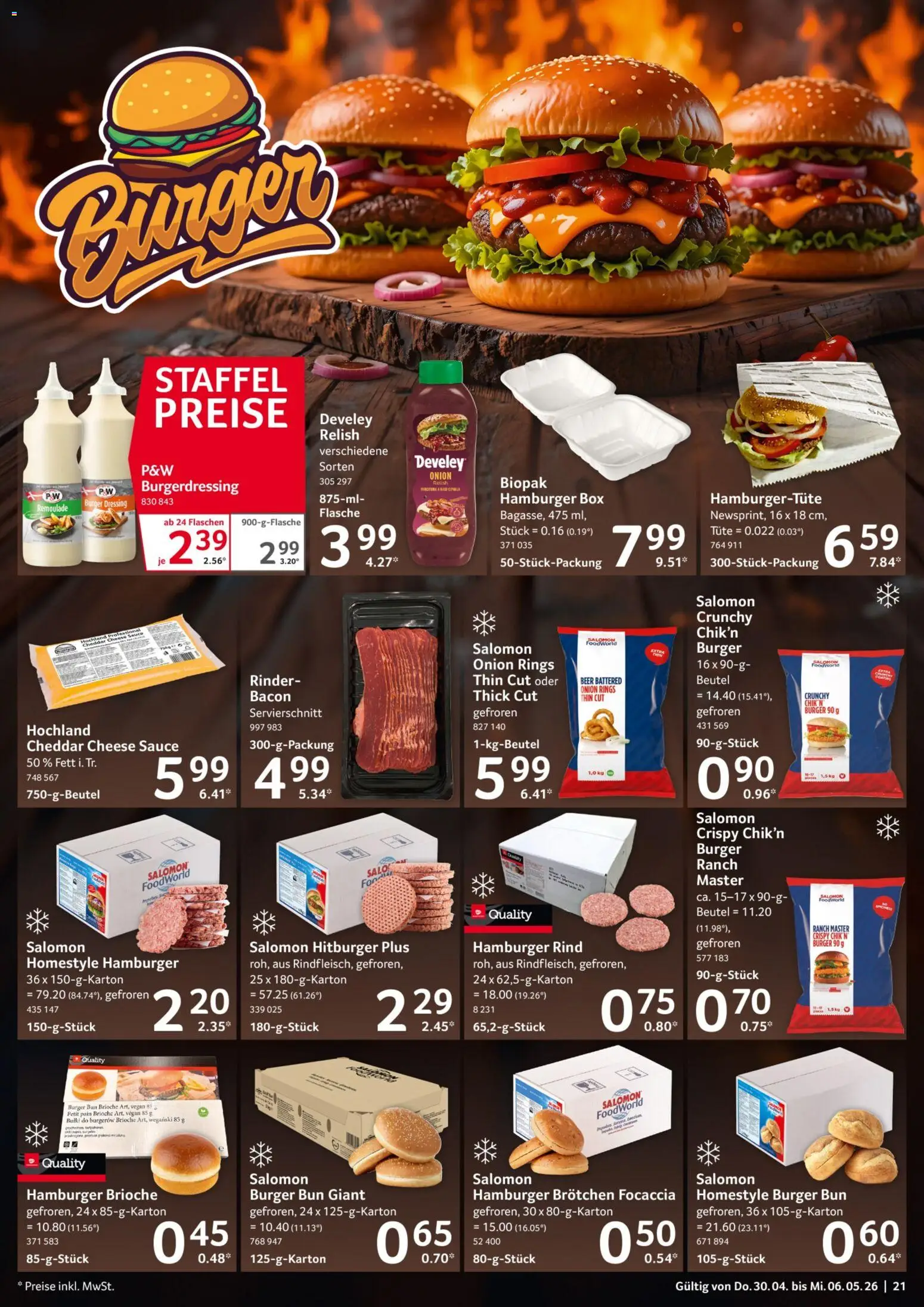 Selgros Prospekt 	 – gültig ab 30.04.2026 | Seite: 21 | Produkte: Box, Dressing, Burger, Burger bun