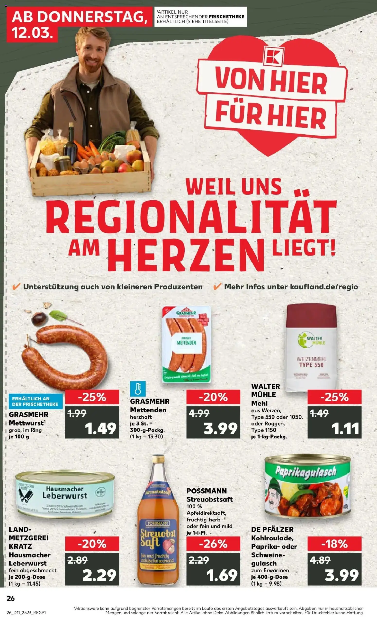 Kaufland Prospekt Oppenheim	 – gültig ab 09.03.2026 | Seite: 38 | Produkte: Mehl, Weizenmehl, Gulasch, Saft