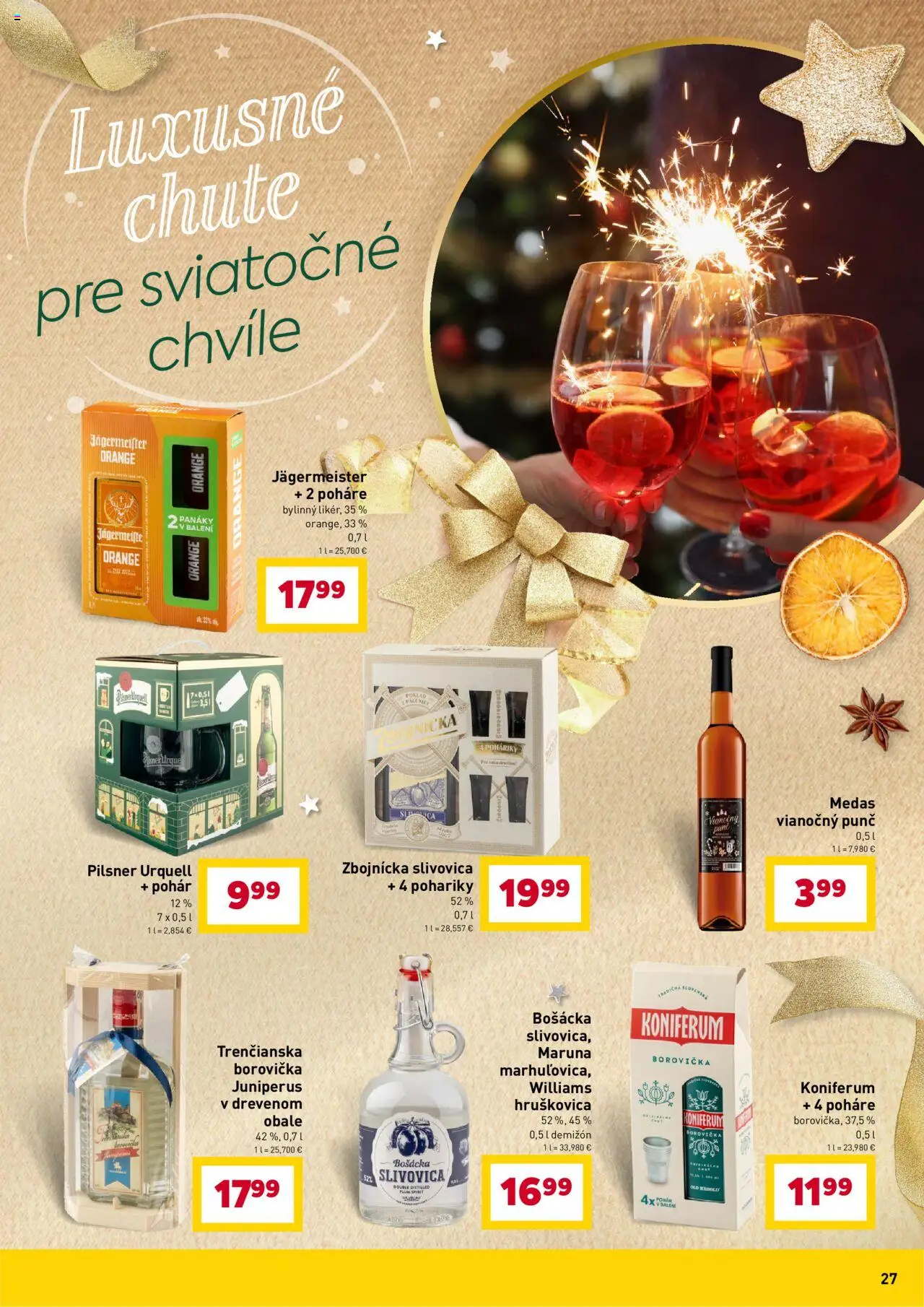 Nové Billa akcie – leták je platný od 15.10.2025 | Strana: 27 | Produkty: Jägermeister, Borovička, Koniferum, Slivovica