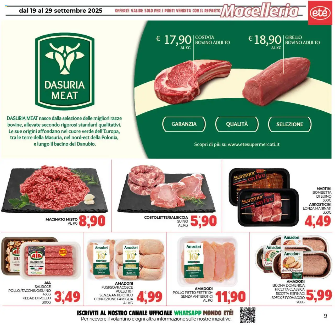 Volantino Eté del 19.09.2025 | Pagina: 9 | Prodotti: Speck, Suino, Formaggio, Arrosticini