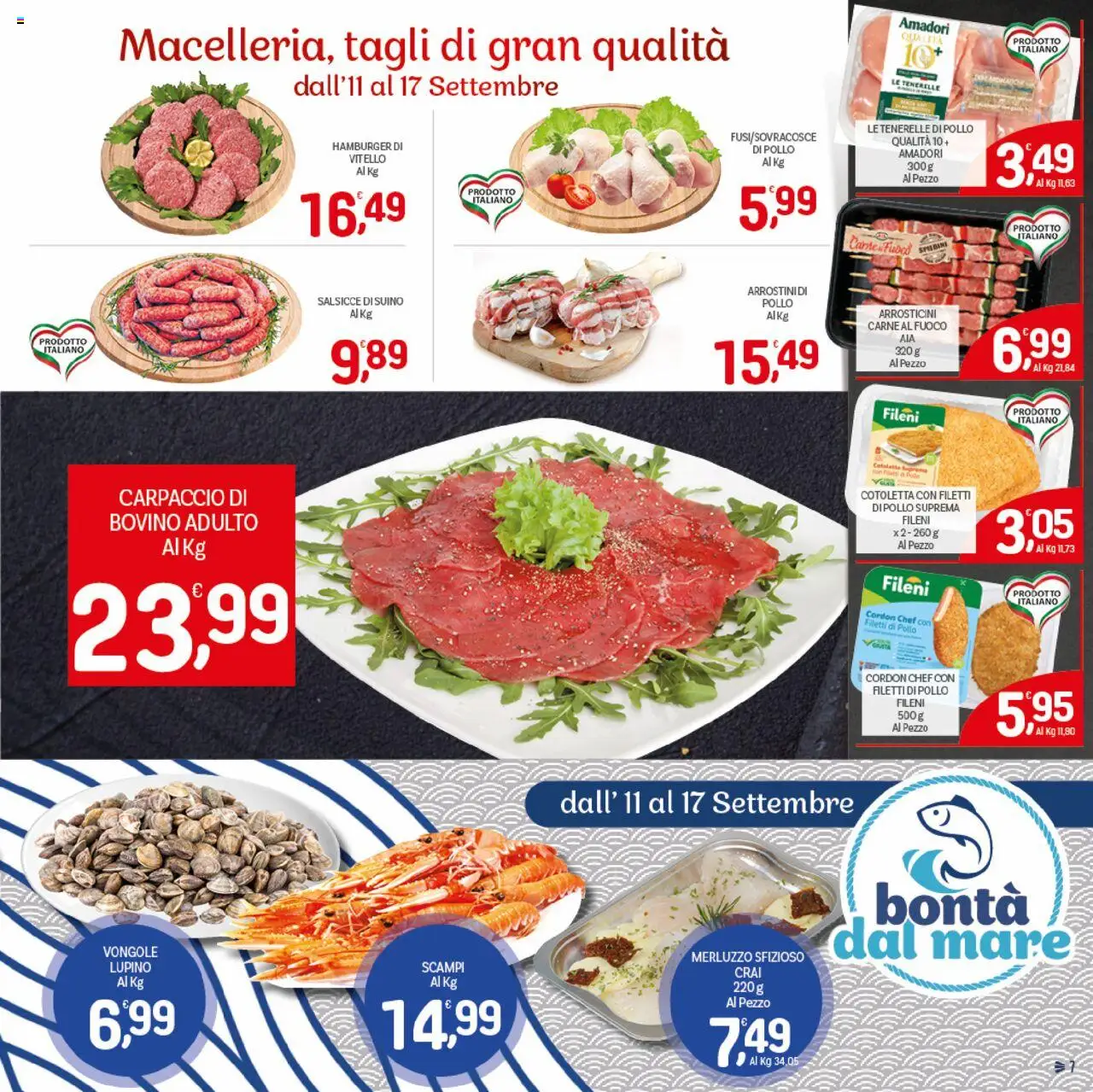 Volantino CRAI del 04.09.2025 | Pagina: 7 | Prodotti: Vongole, Vitello, Hamburger, Arrosticini