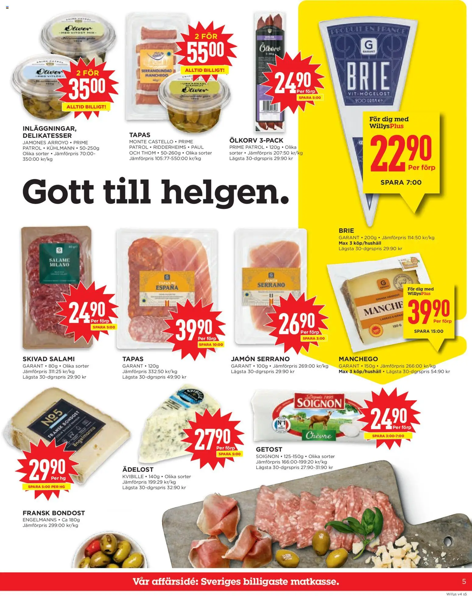 Willys reklamblad aktuell från 19.01.2026 | Sida: 5 | Produkter: Getost, Salami, Vitlök
