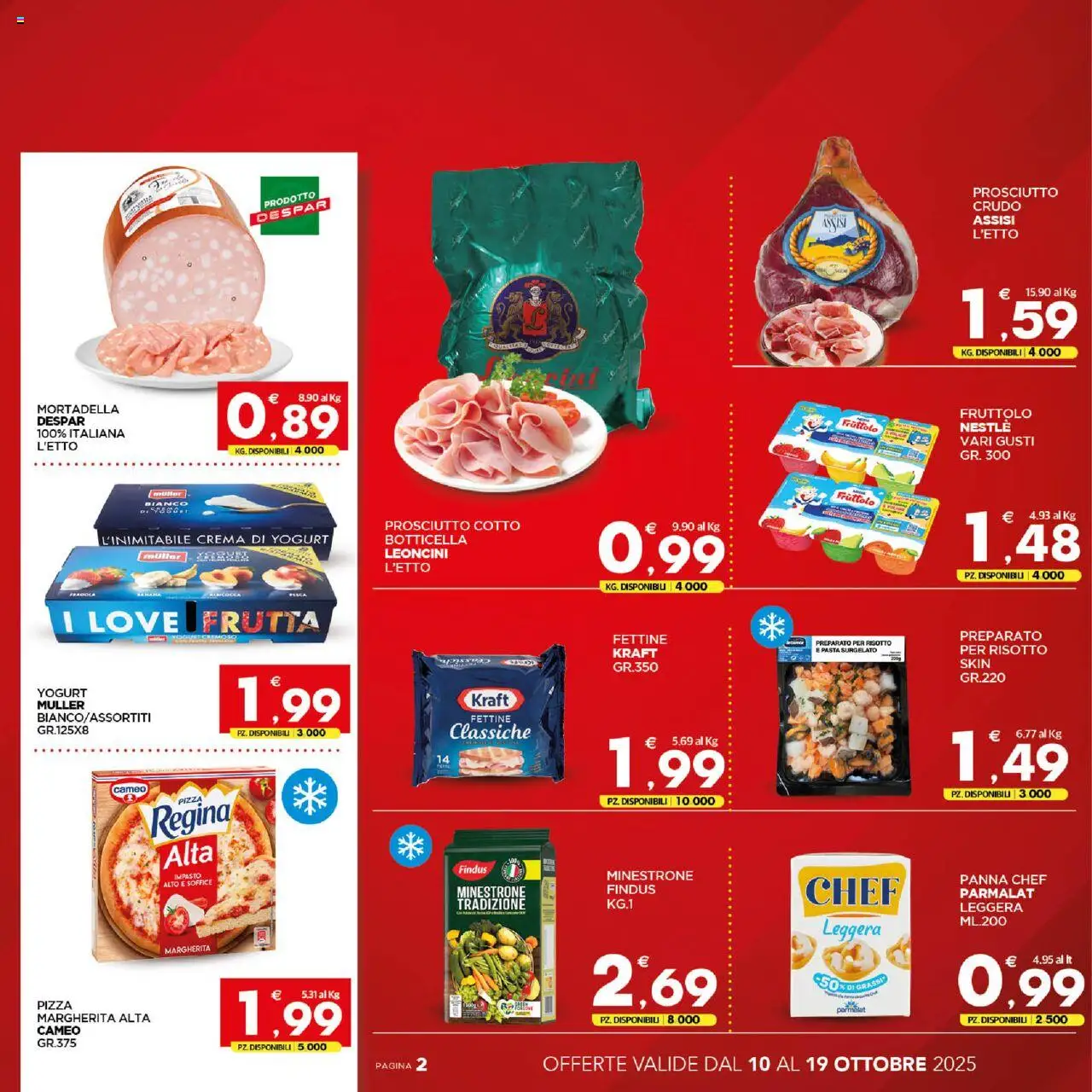 Volantino Eurospar del 10.10.2025 | Pagina: 2 | Prodotti: Crema, Yogurt, Pizza, Mortadella
