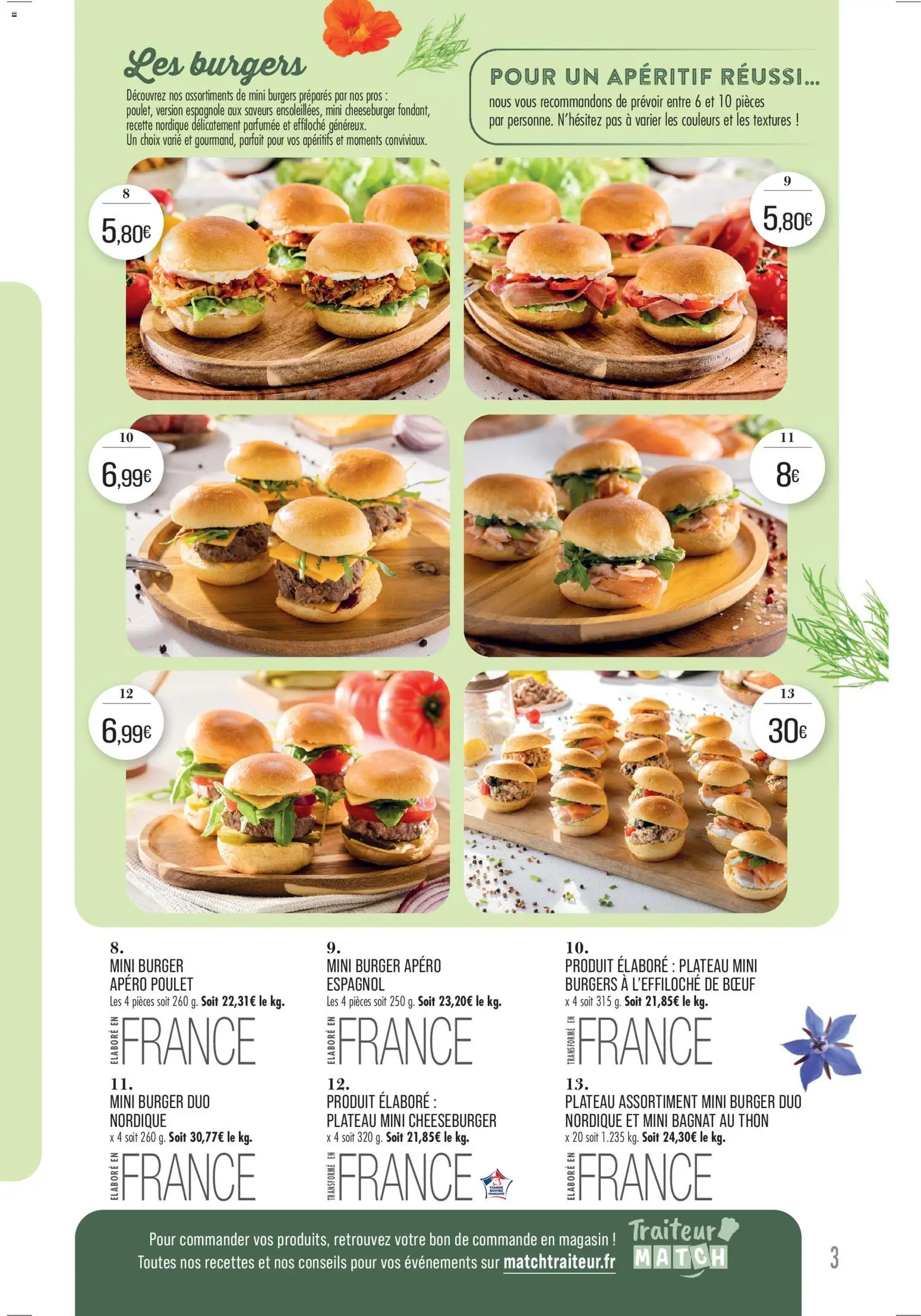 {H1} | Page: 3 | Produits: Plateau, Thon, Mini burgers