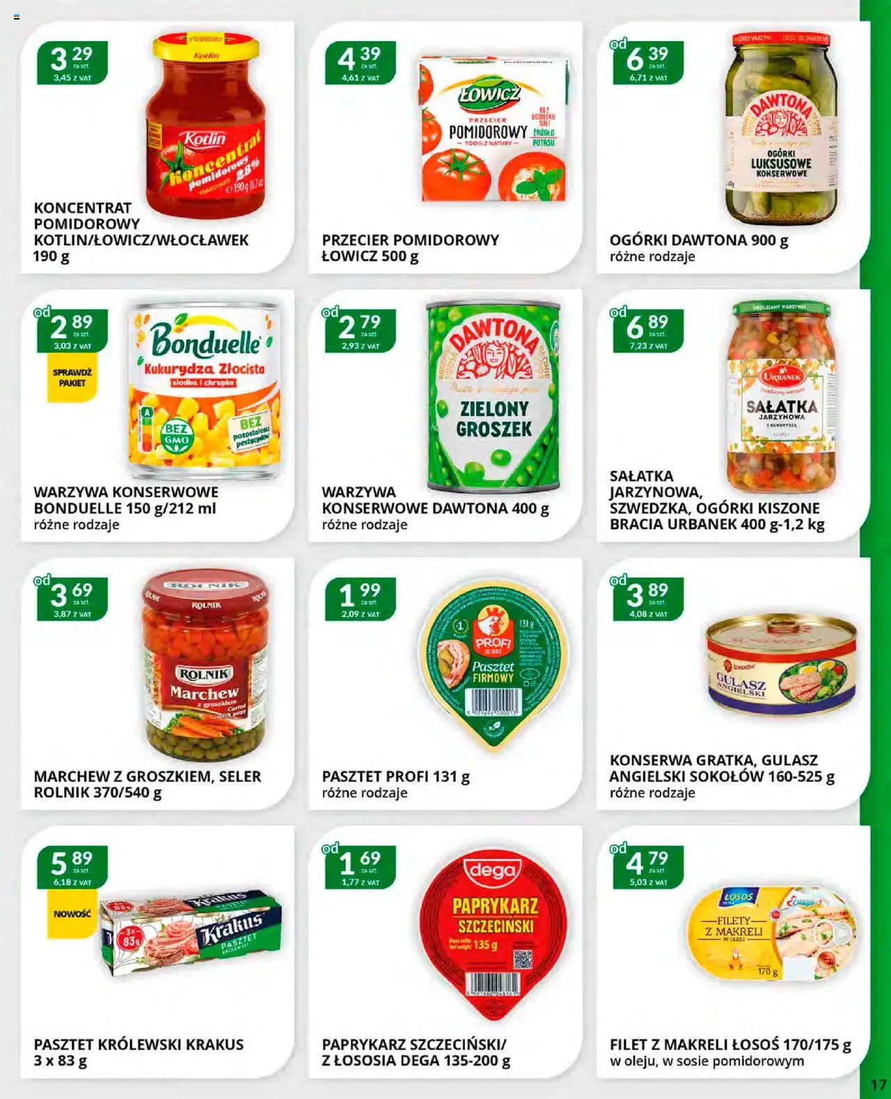 Eurocash Gazetka od 20.10.2025 | Strona: 17 | Produkty: Groszek, Przecier pomidorowy, Łosoś, Warzywa