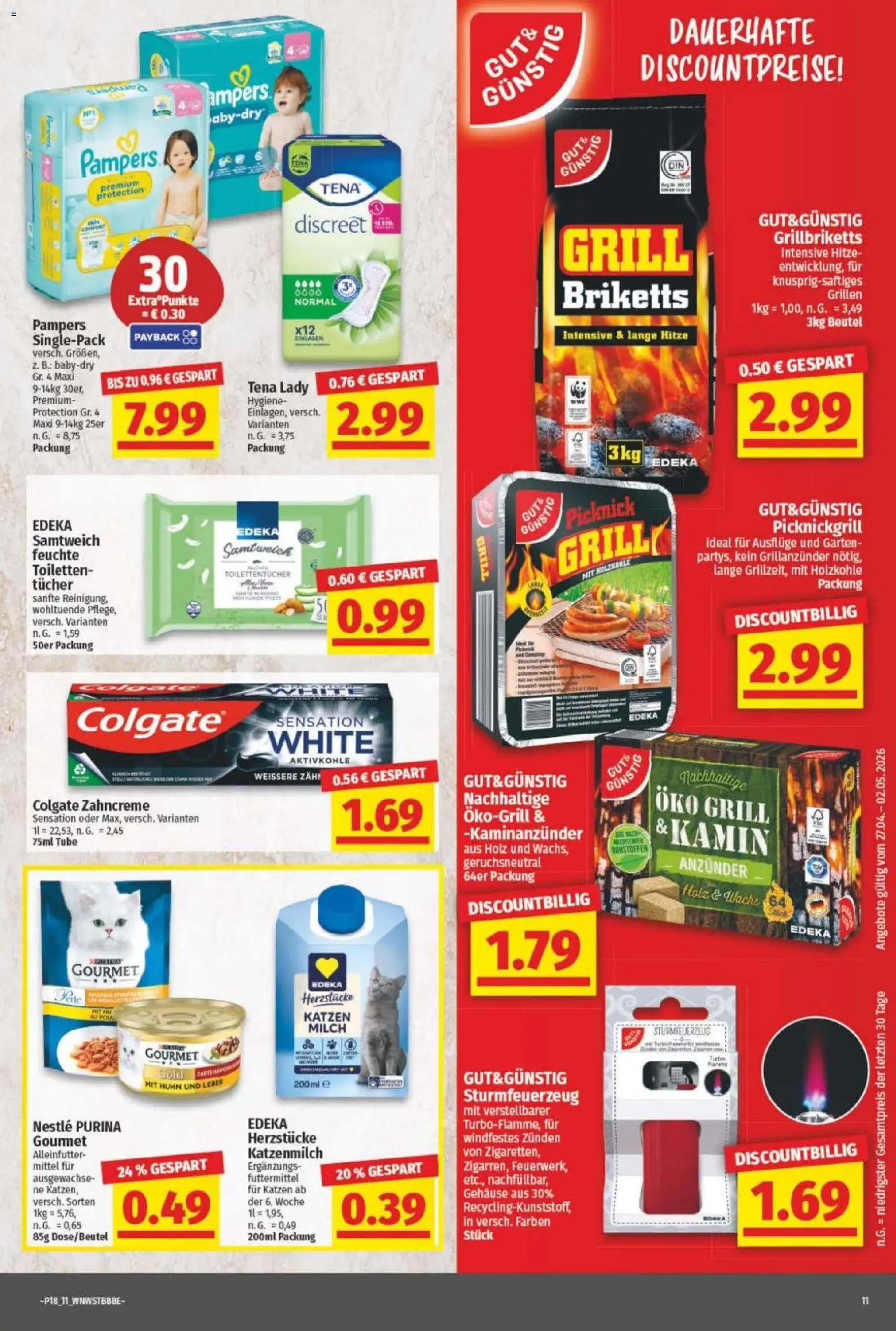 NP Discount Prospekt – gültig ab 27.04.2026 | Seite: 11 | Produkte: Grill, Kamin, Milch, Pampers
