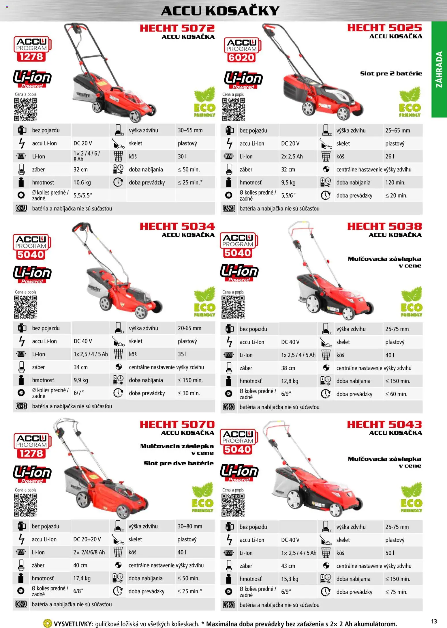 Nové Hecht akcie – leták je platný od 30.10.2025 | Strana: 13 | Produkty: Kosačka, Kosačky, Nabíjačka