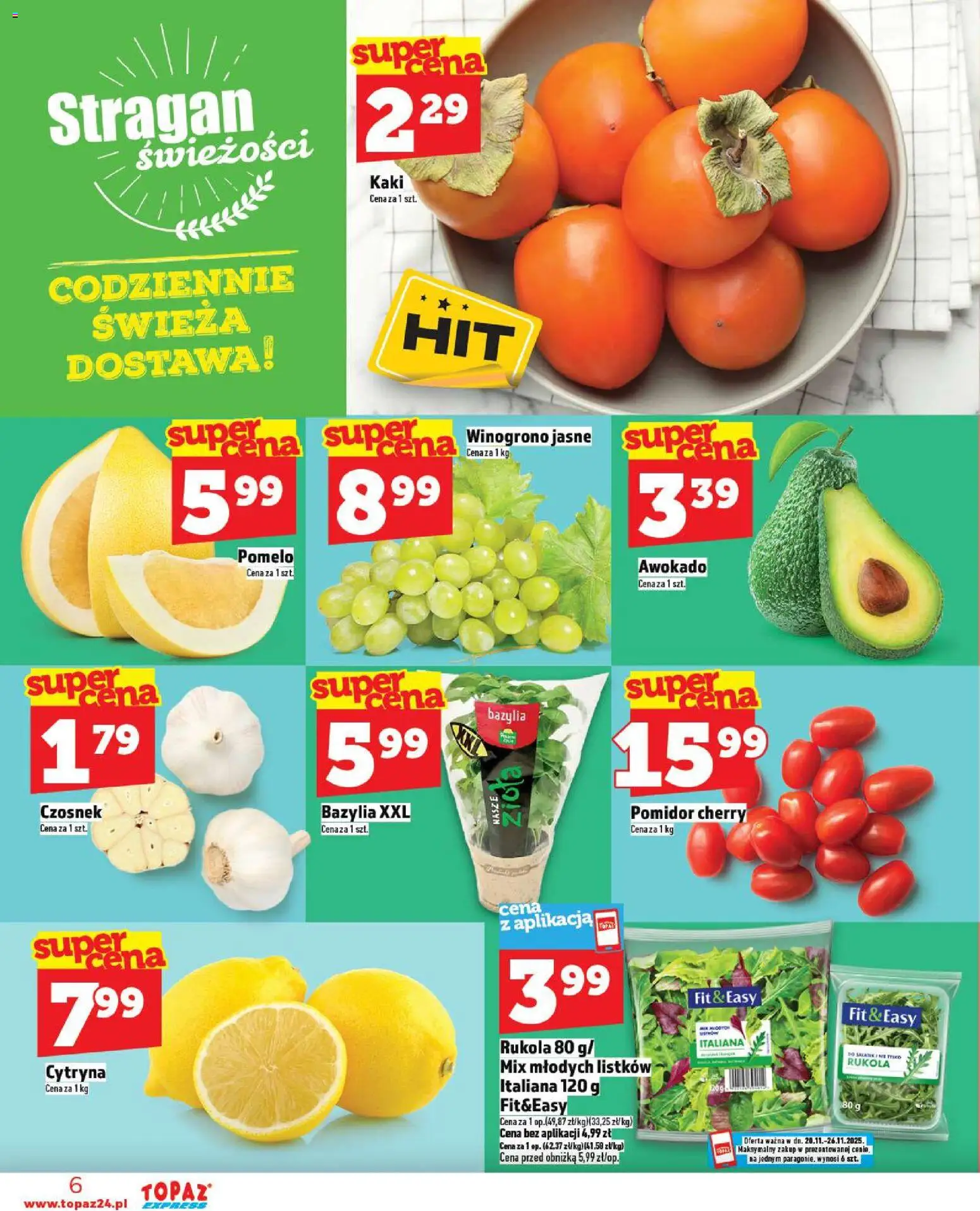 Topaz Gazetka - Express od 20.11.2025 | Strona: 6 | Produkty: Cytryna, Czosnek, Kaki, Bazylia