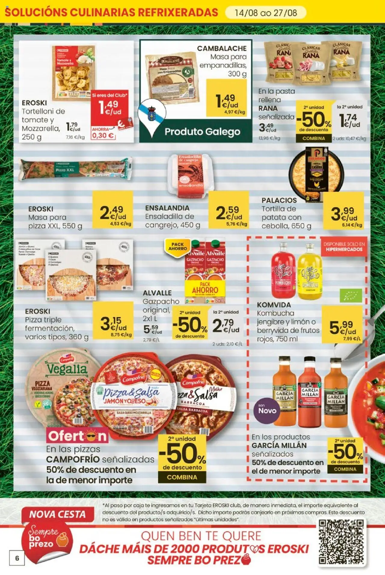 Eroski - Ofertons para conquistarte │ válido desde el 14.08.2025 | Página: 6 | Productos: Pizza, Pasta, Gazpacho, Caja