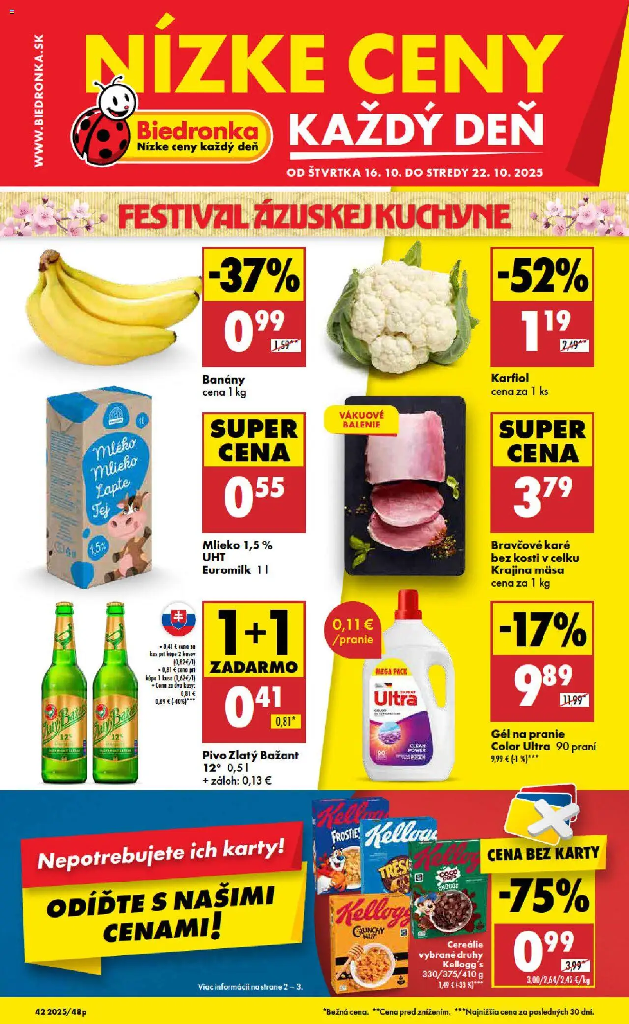 Nové Biedronka akcie – leták je platný od 16.10.2025 | Strana: 1 | Produkty: Mlieko, Zlatý Bažant, Cereálie, Bravčové karé