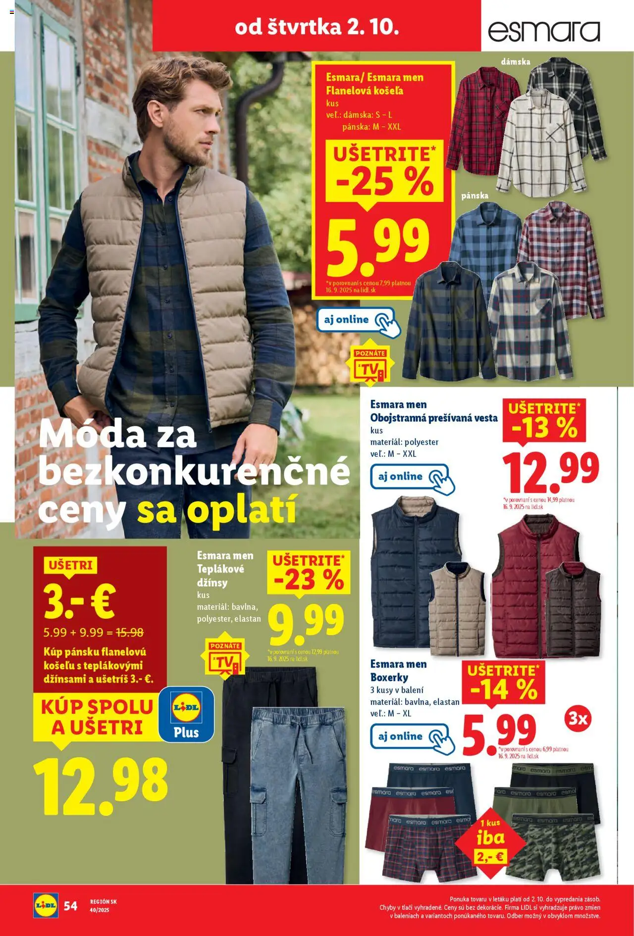 Nové Lidl akcie – leták je platný od 29.09.2025 | Strana: 84 | Produkty: Košeľa, Vesta, Boxerky