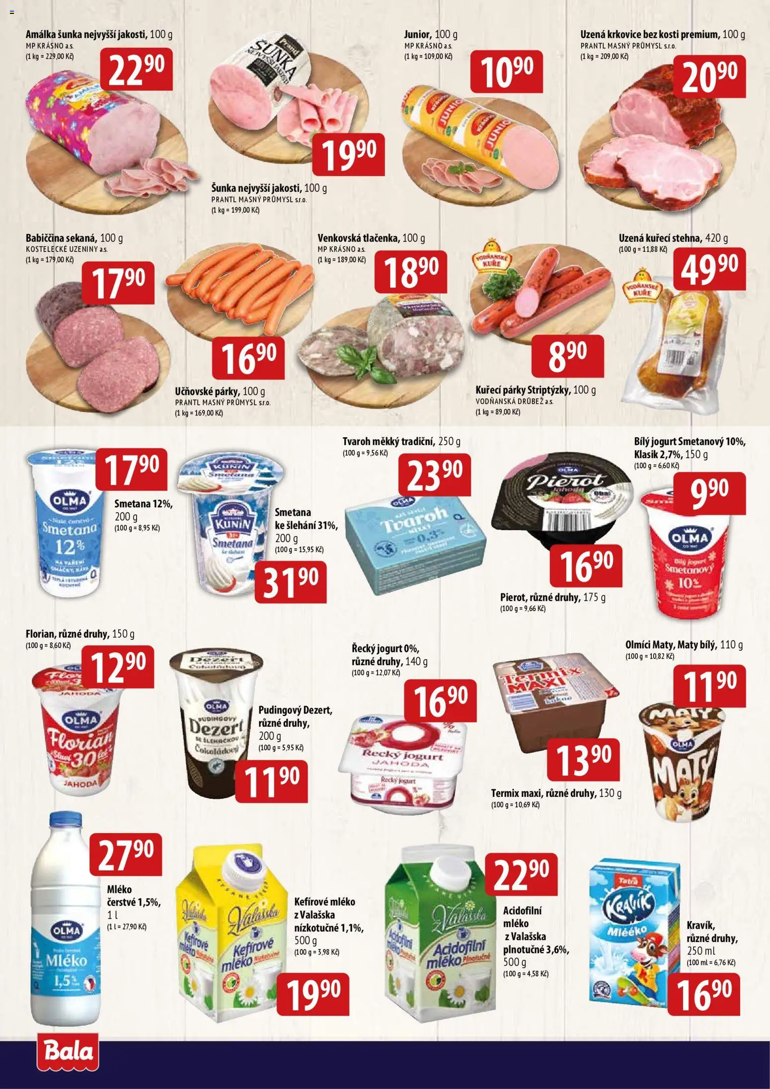BALA - Velký leták od 07.01.2026 | Strana: 2 | Produkty: Šunka, Párky, Bílý jogurt, Uzená krkovice