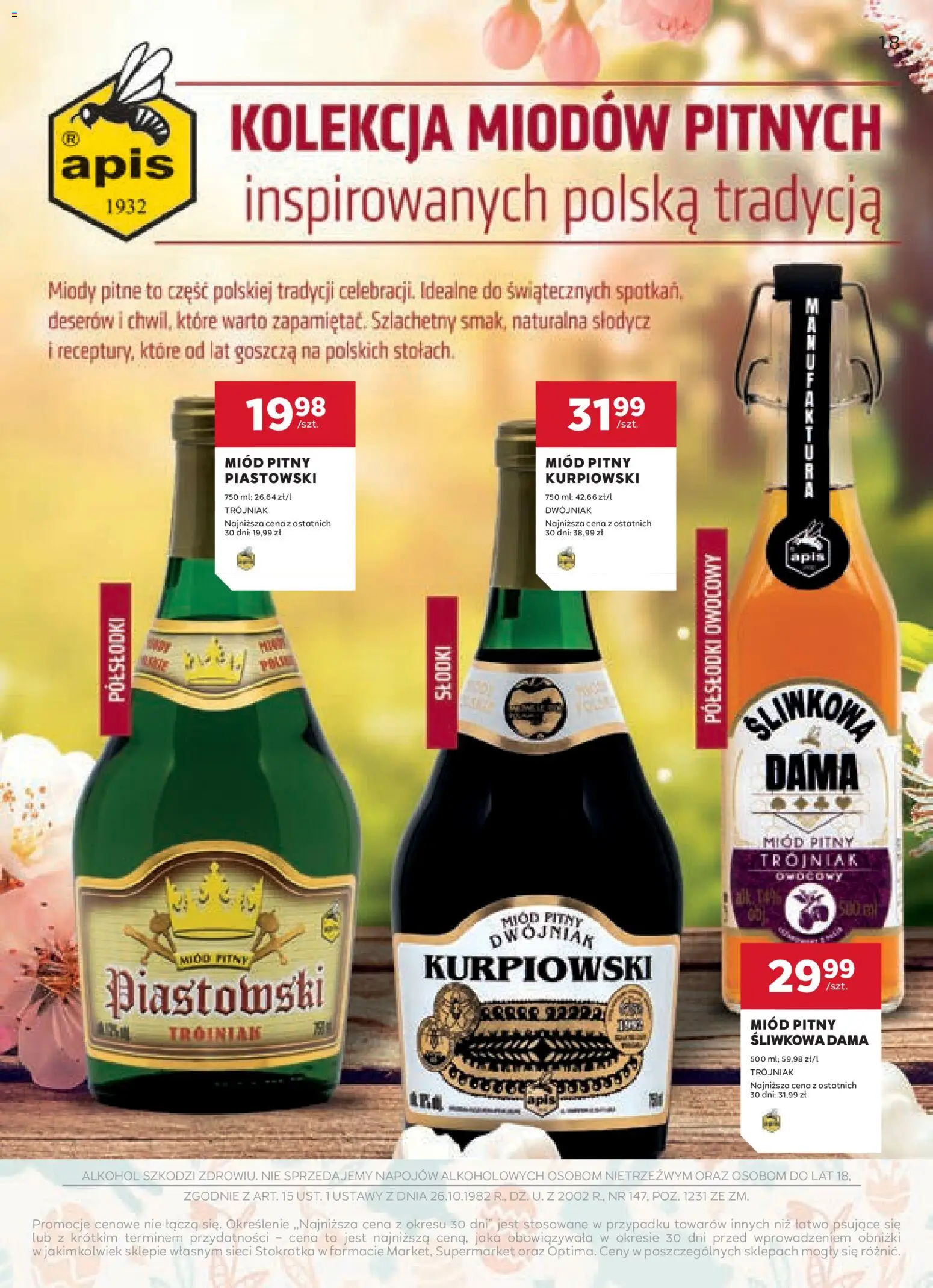Stokrotka gazetka - Oferta alkoholowa od 19.03.2026 | Strona: 18 | Produkty: Miód, Stokrotka, Miód pitny, Alkohol