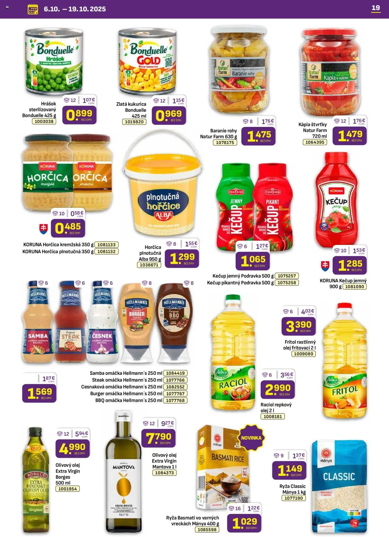 Nové Libex akcie – leták je platný od 06.10.2025 | Strana: 19 | Produkty: Hrášok, Kečup, Steak, Kápia