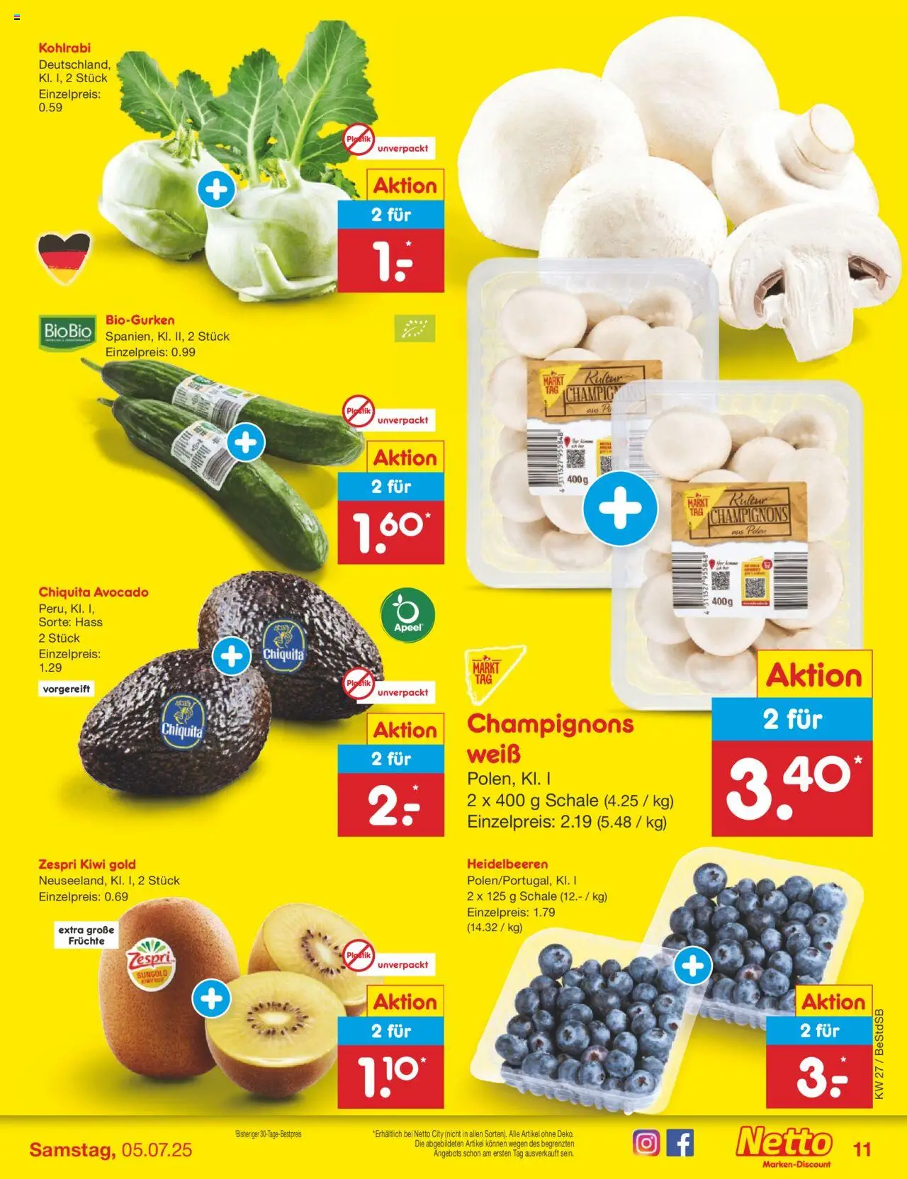 Netto Marken-Discount Prospekt 	 - gültig ab dem 30.06.2025 | Seite: 13 | Produkte: Kohlrabi, Heidelbeeren, Avocado, Kiwi