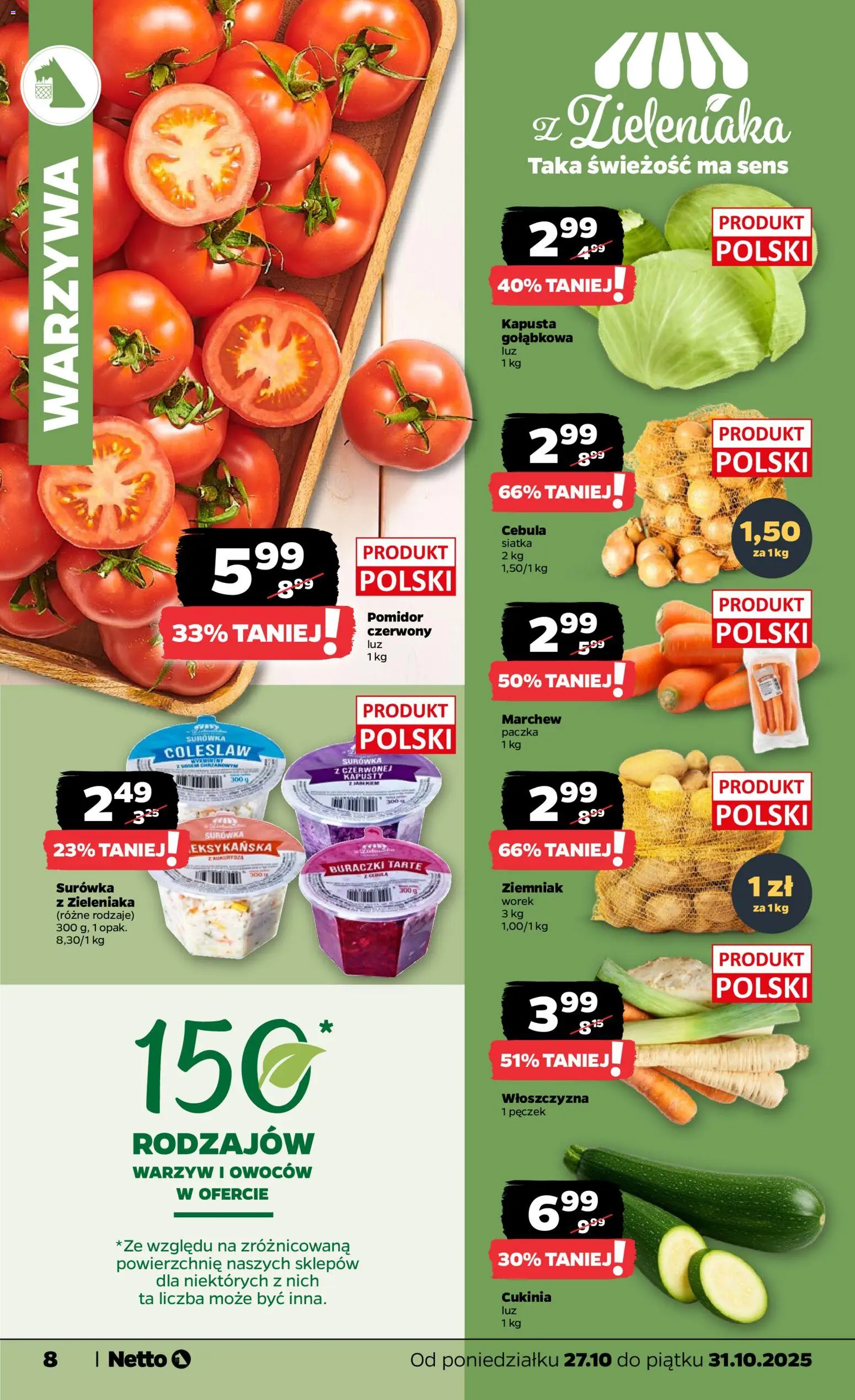 Netto gazetka - Spożywcza od 27.10.2025 | Strona: 8 | Produkty: Kapusta, Cukinia, Siatka, Warzywa