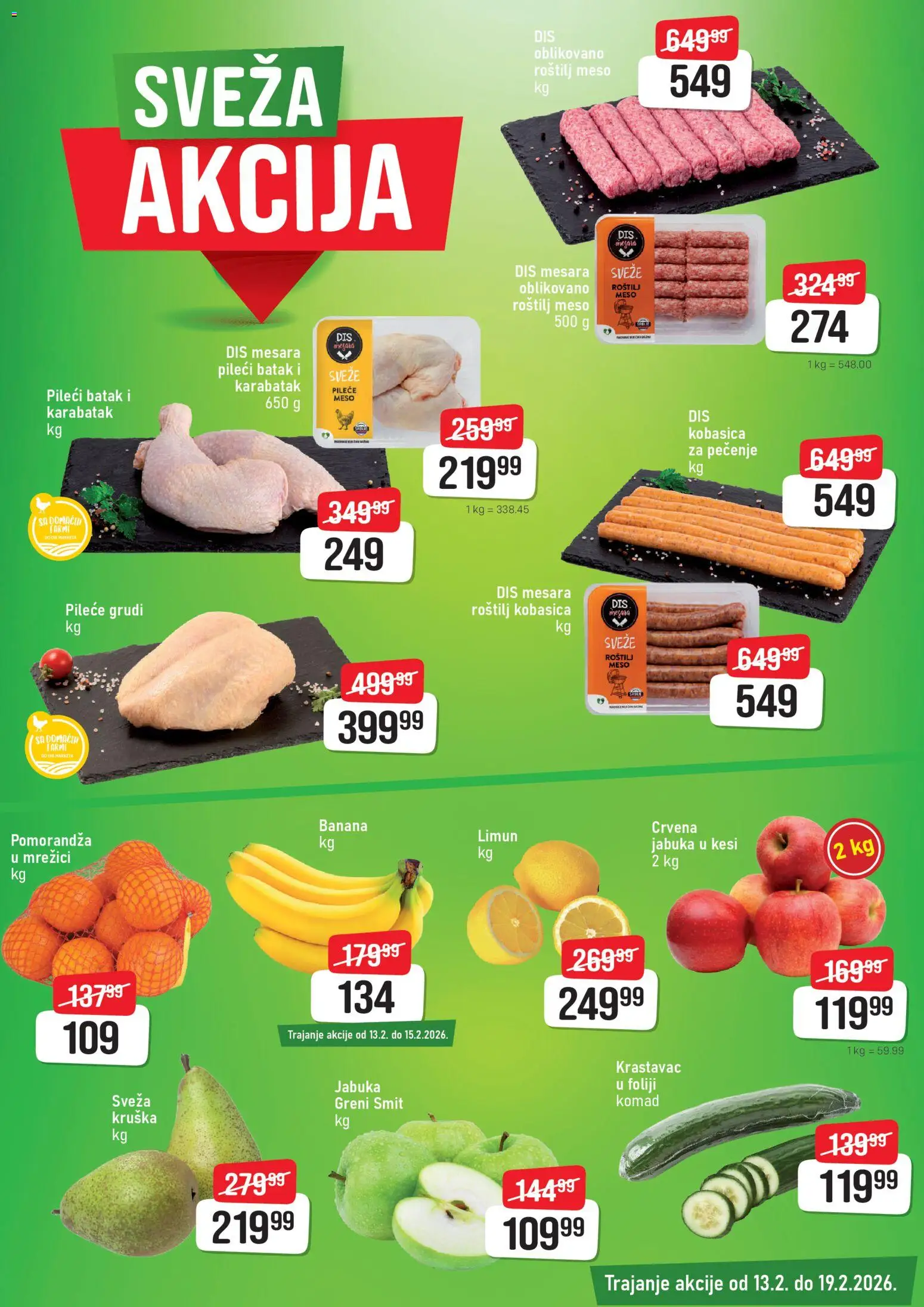 DIS katalog - važi od 13.02.2026 | Strana: 3 | Proizvode: Banana, Krastavac, Pileće grudi, Pileći batak