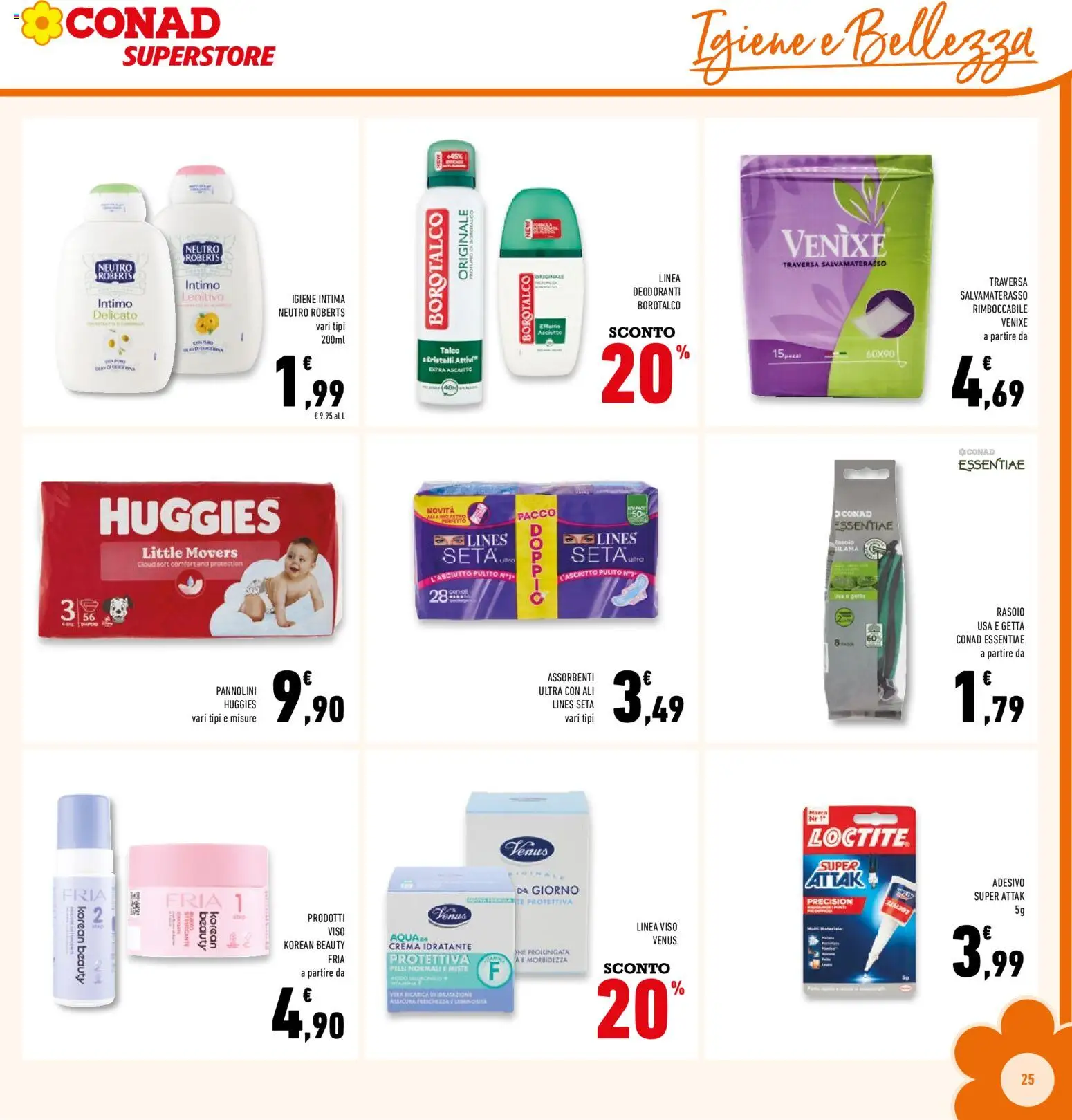 Volantino Conad del 03.01.2026 | Pagina: 25 | Prodotti: Pannolini, Rasoio, Intimo, Talco