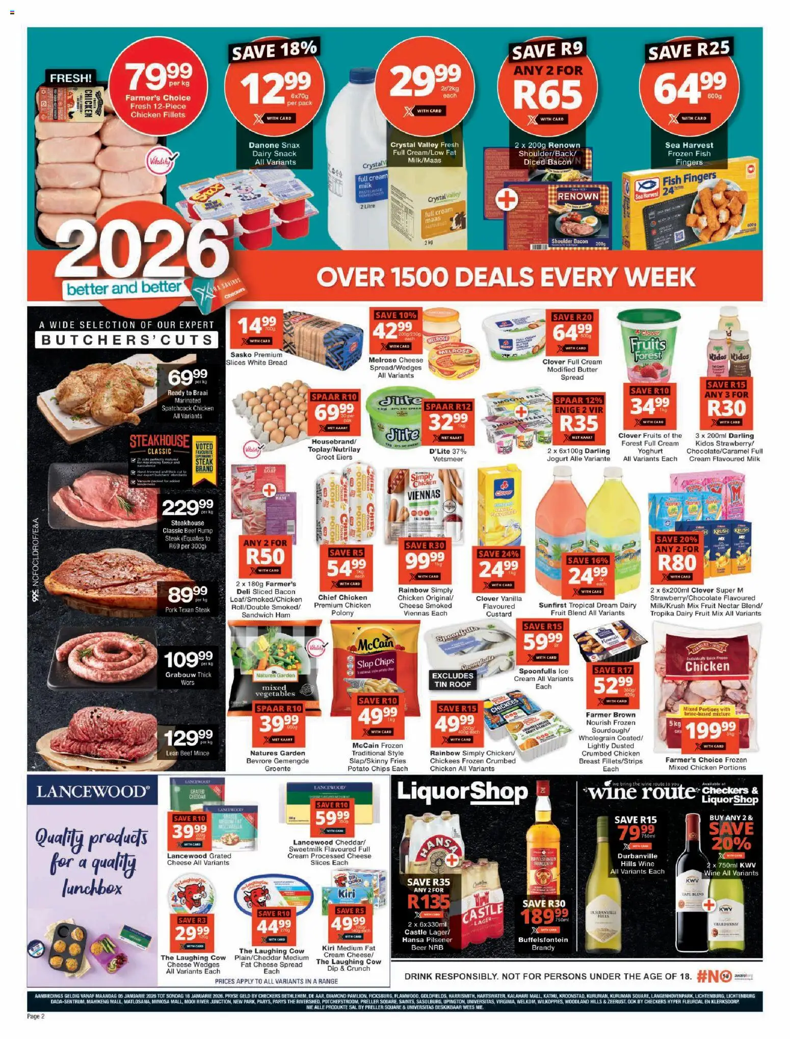 New Checkers catalogue – valid from 05.01.2026 | Page: 2 | Products: Wine, Beer, Chips, Cream