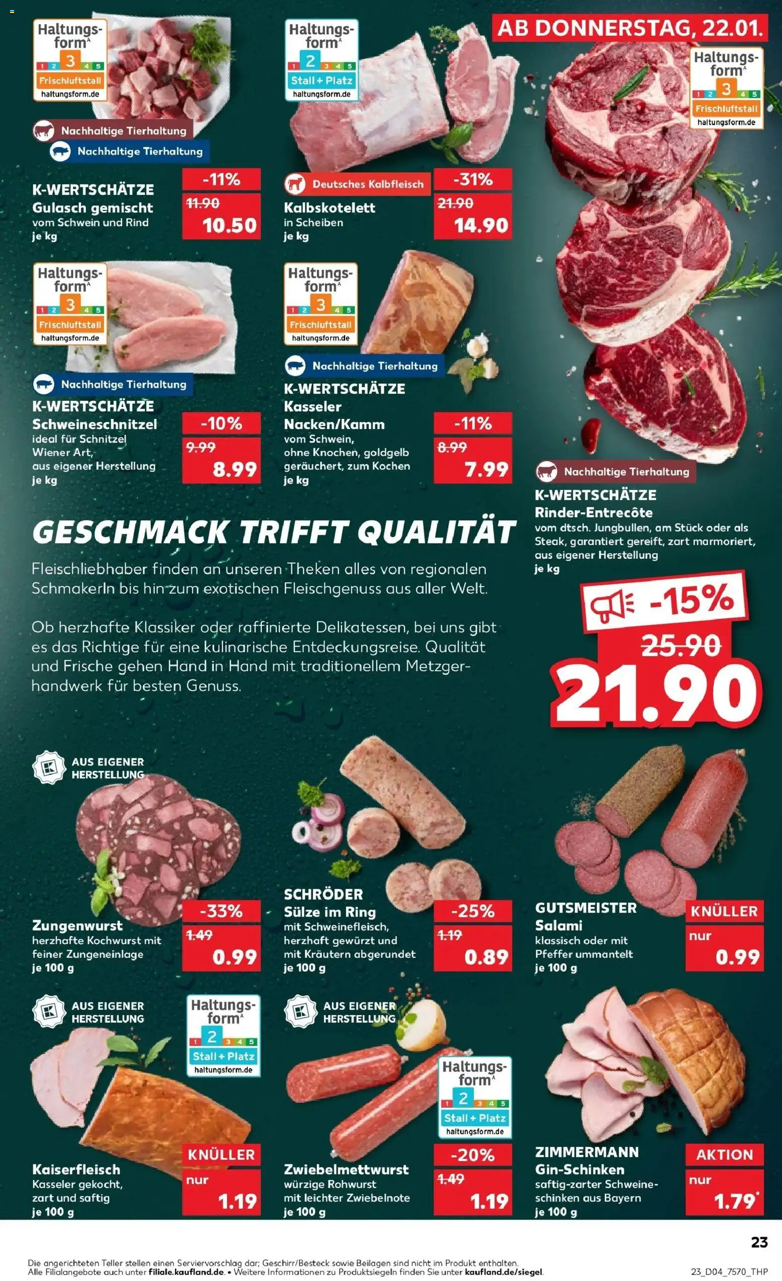 Prospekt Kaufland ab 25.01.2026 » Angebote Online zum Blättern | Seite: 23 | Produkte: Schnitzel, Salami, Schinken, Steak