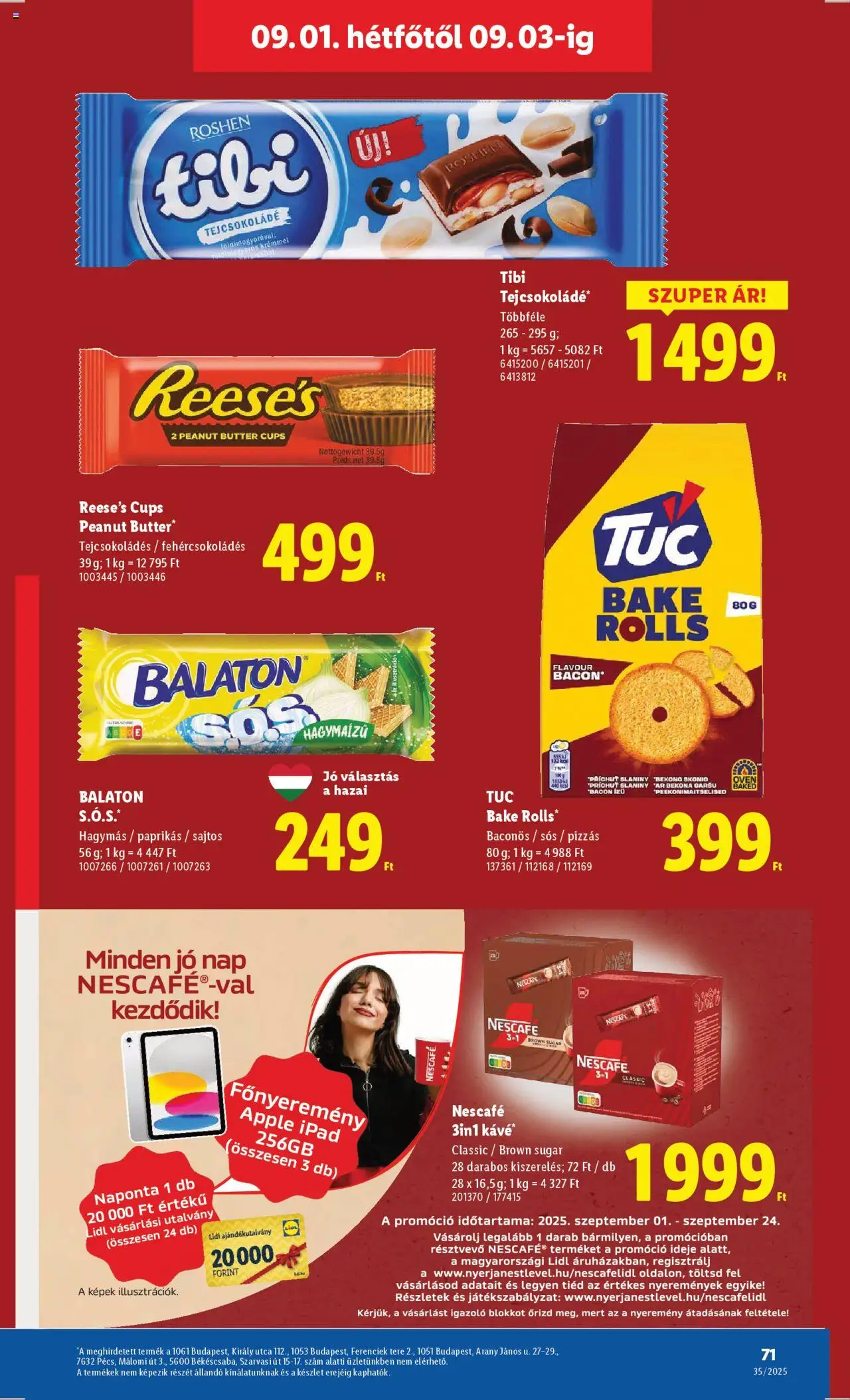 Lidl akciós ujság - amely érvényes a következő dátumtól: 28.08.2025 | Oldal: 71 | Termékek: Nescafé, Bacon, Tejcsokoládé