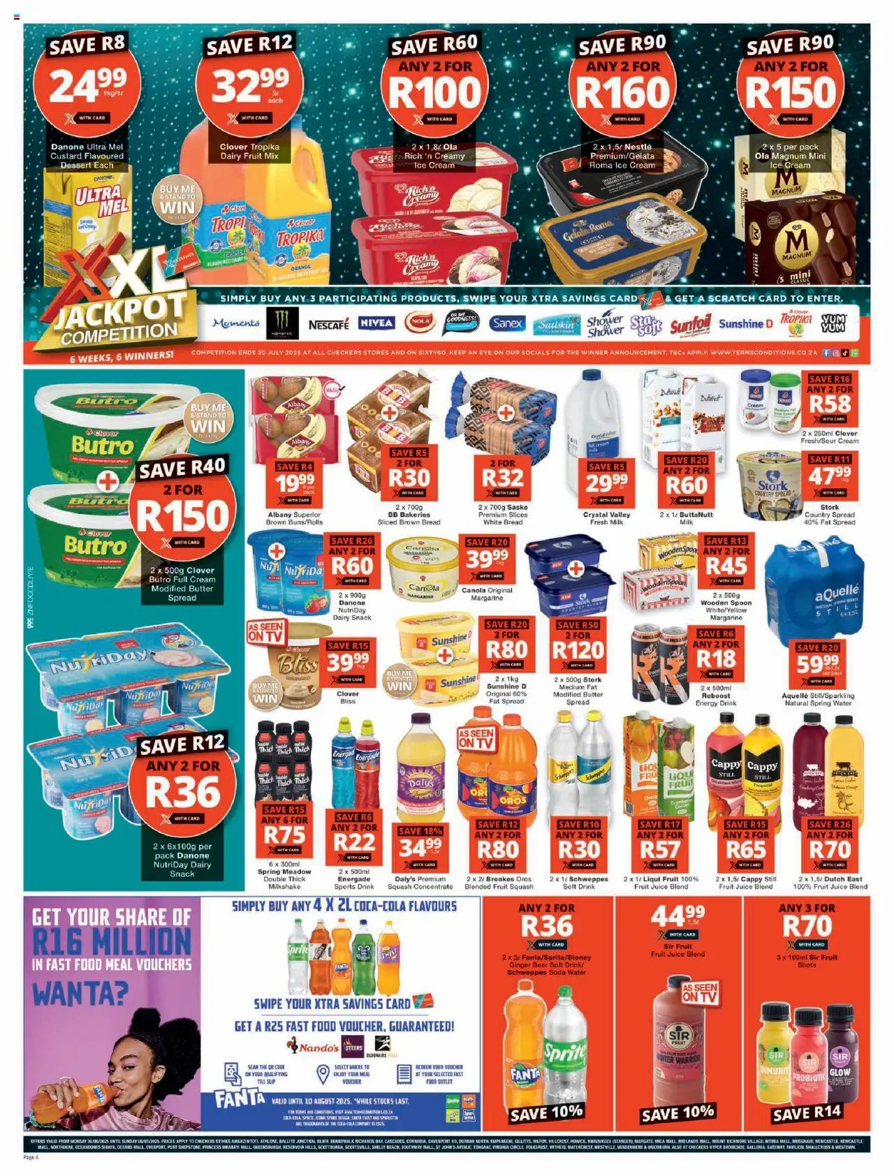 Checkers KwaZulu-Natal - XXL Savings Week 4 Deals │ valid from 30.06.2025 | Page: 4 | Products: Squash, Milk, Beer, Ice cream