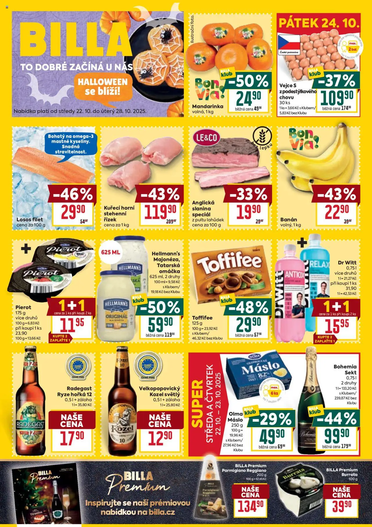 Billa Malý leták od 22.10.2025 | Strana: 1 | Produkty: Rýže, Sekt, Hellmann's, Filet
