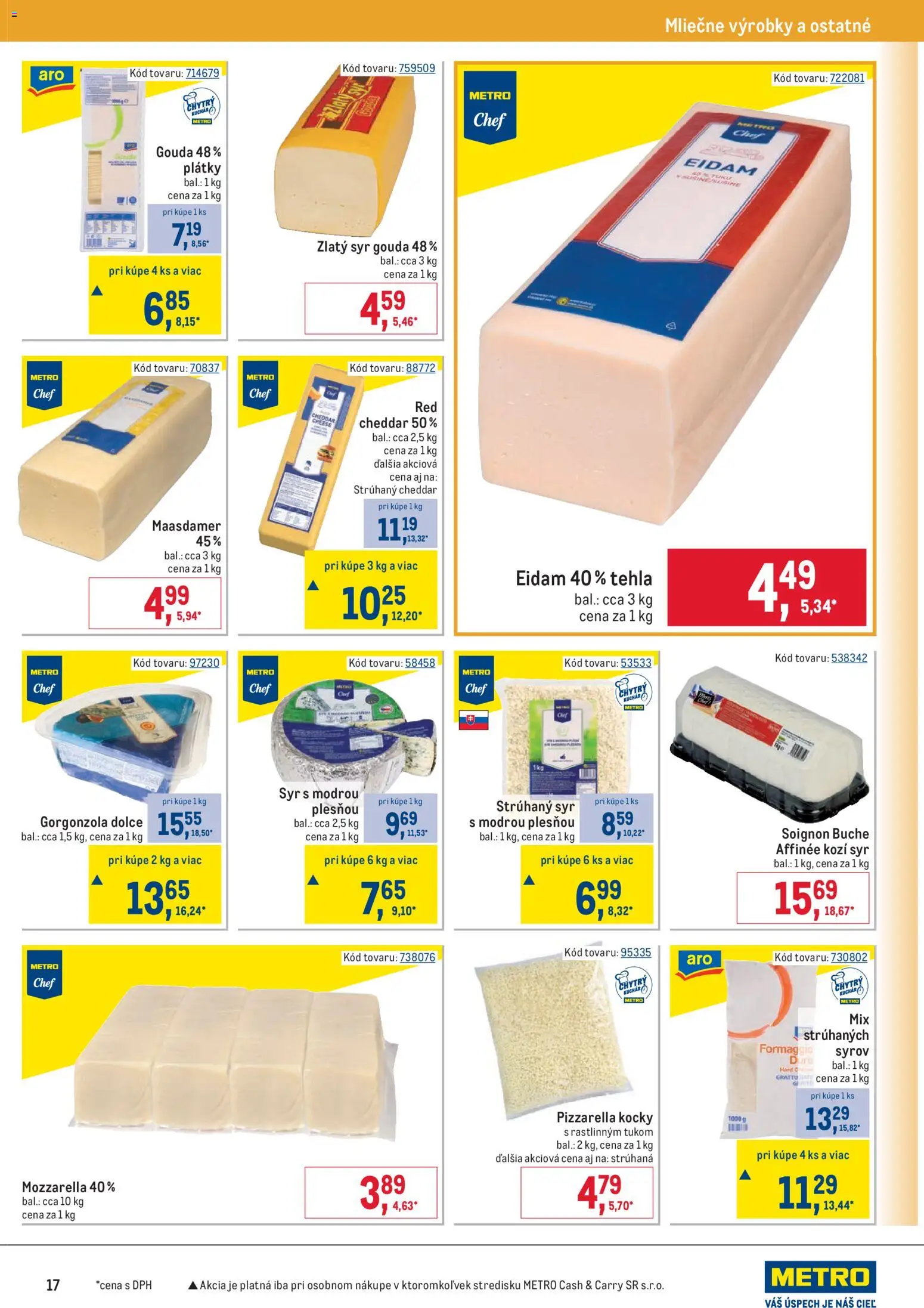 Nové Metro akcie – leták je platný od 25.02.2026 | Strana: 17 | Produkty: Syr, Gouda, Eidam, Mozzarella