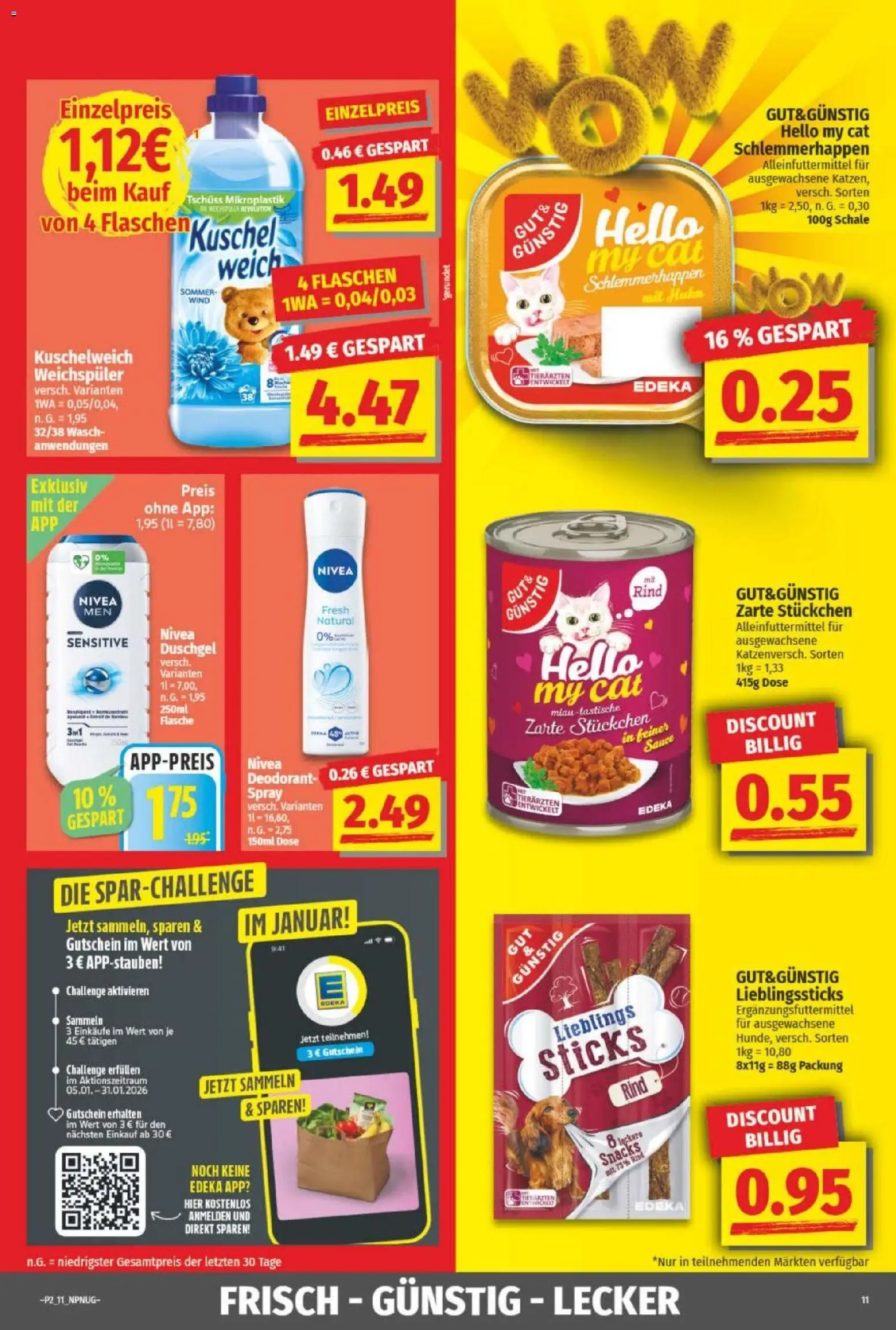 NP Discount Prospekt – gültig ab 04.01.2026 | Seite: 11 | Produkte: Kuschelweich, Duschgel, Deodorant, Weichspüler