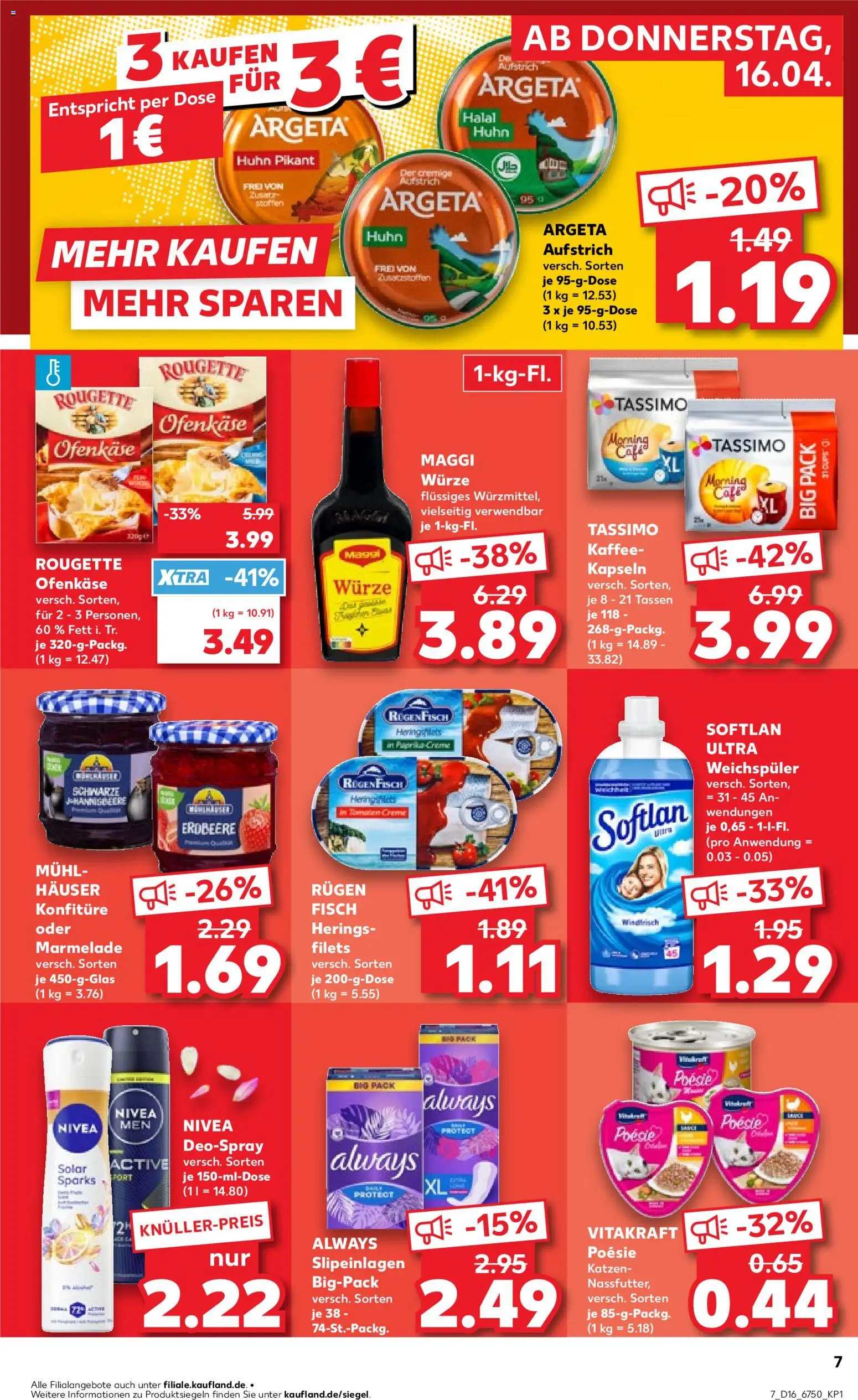 Kaufland Prospekt – gültig ab 16.04.2026 | Seite: 7 | Produkte: Rougette ofenkase, Fisch, Deodorant, Weichspüler