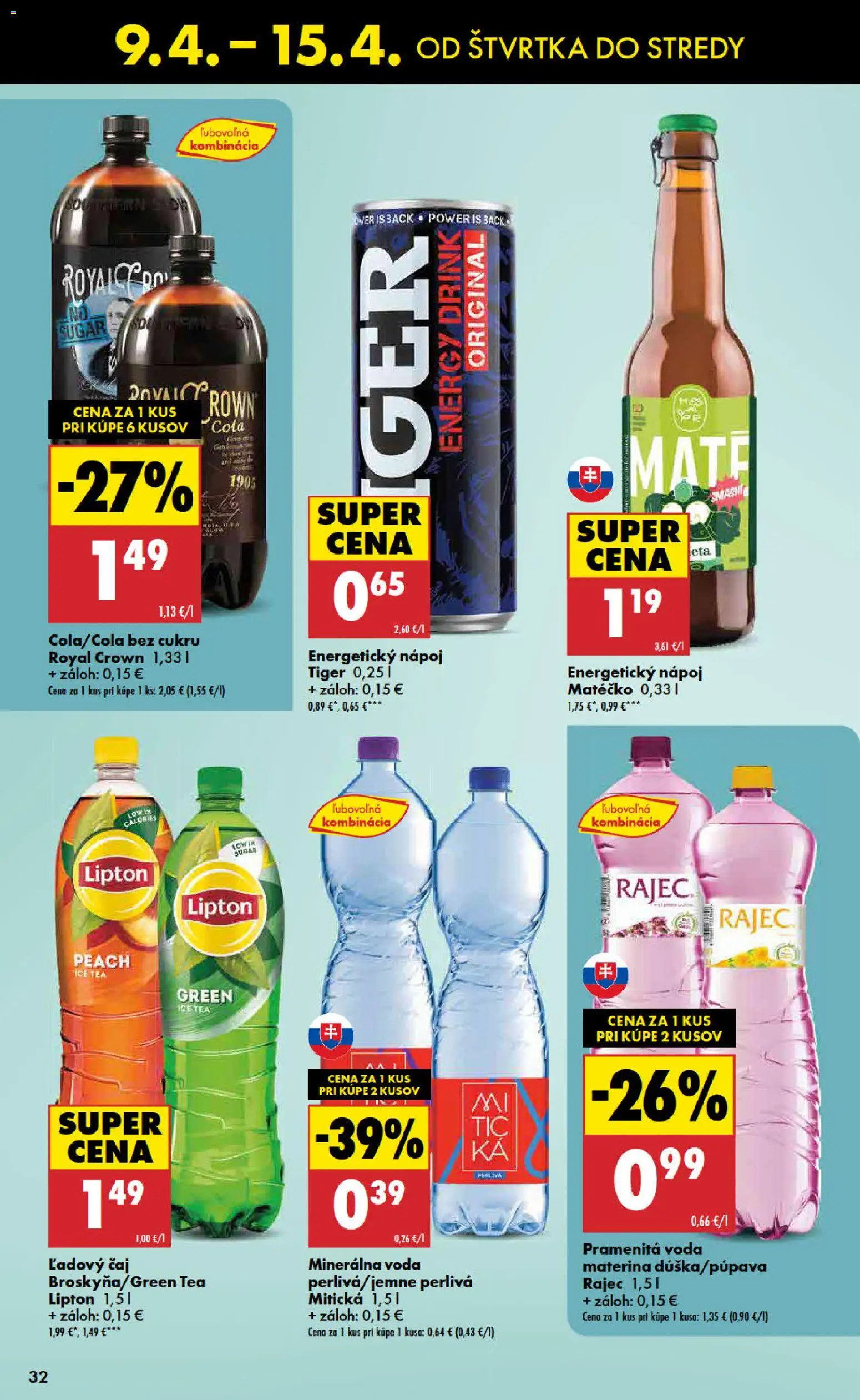 Nové Biedronka akcie – leták je platný od 09.04.2026 | Strana: 32 | Produkty: Čaj, Voda, Mitická, Cola