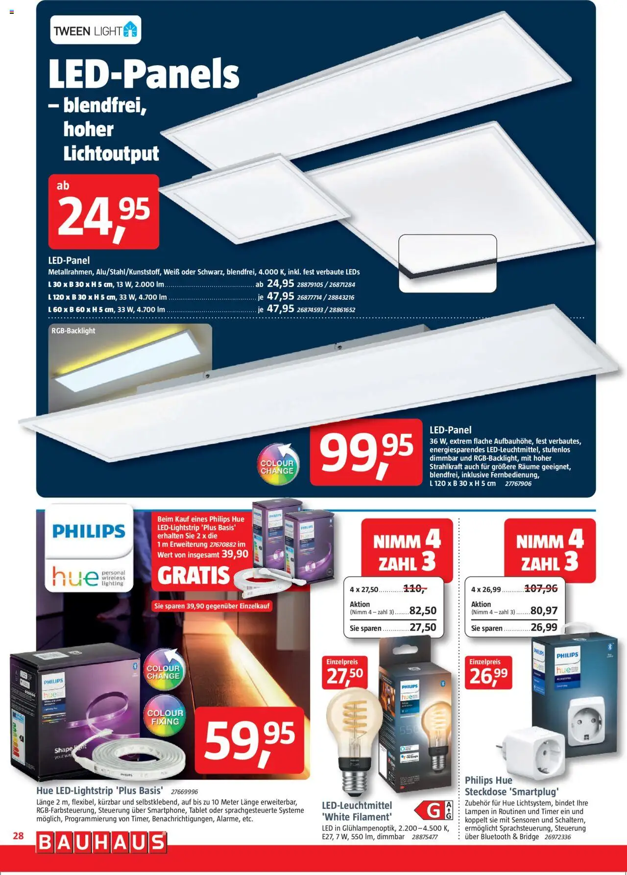 Bauhaus Prospekt 	 – gültig ab 04.10.2025 | Seite: 28 | Produkte: Philips, Steckdose, Tablet
